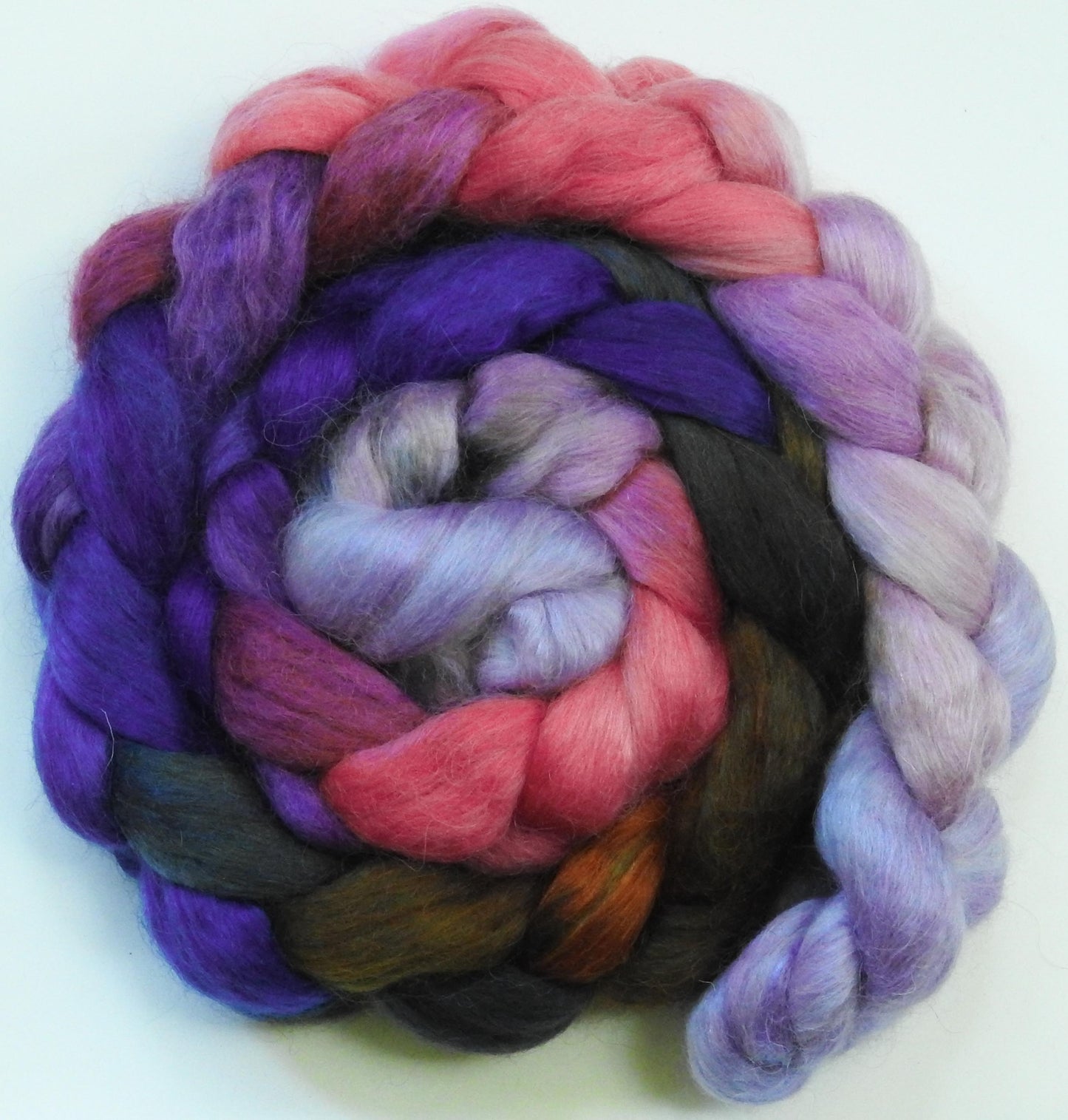 Cherry Blossoms @ Night - Batt in a Braid #52- Wensleydale/ Mulberry silk/ Polwarth (60/25/15)