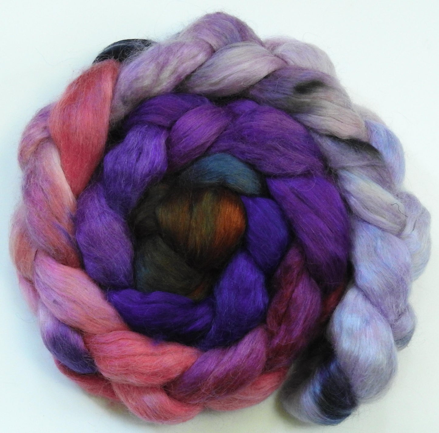 Cherry Blossoms @ Night - Batt in a Braid #52- Wensleydale/ Mulberry silk/ Polwarth (60/25/15)