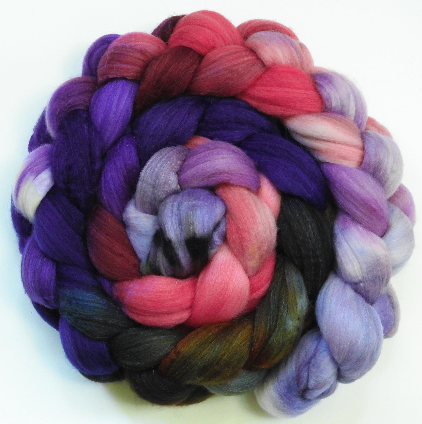 Cherry Blossoms @ Night (5.9 oz) - Batt in a Braid #35 - Sw Merino (18.5 mic) /Merino (18.5 mic) / Tussah Silk (40/40/20)