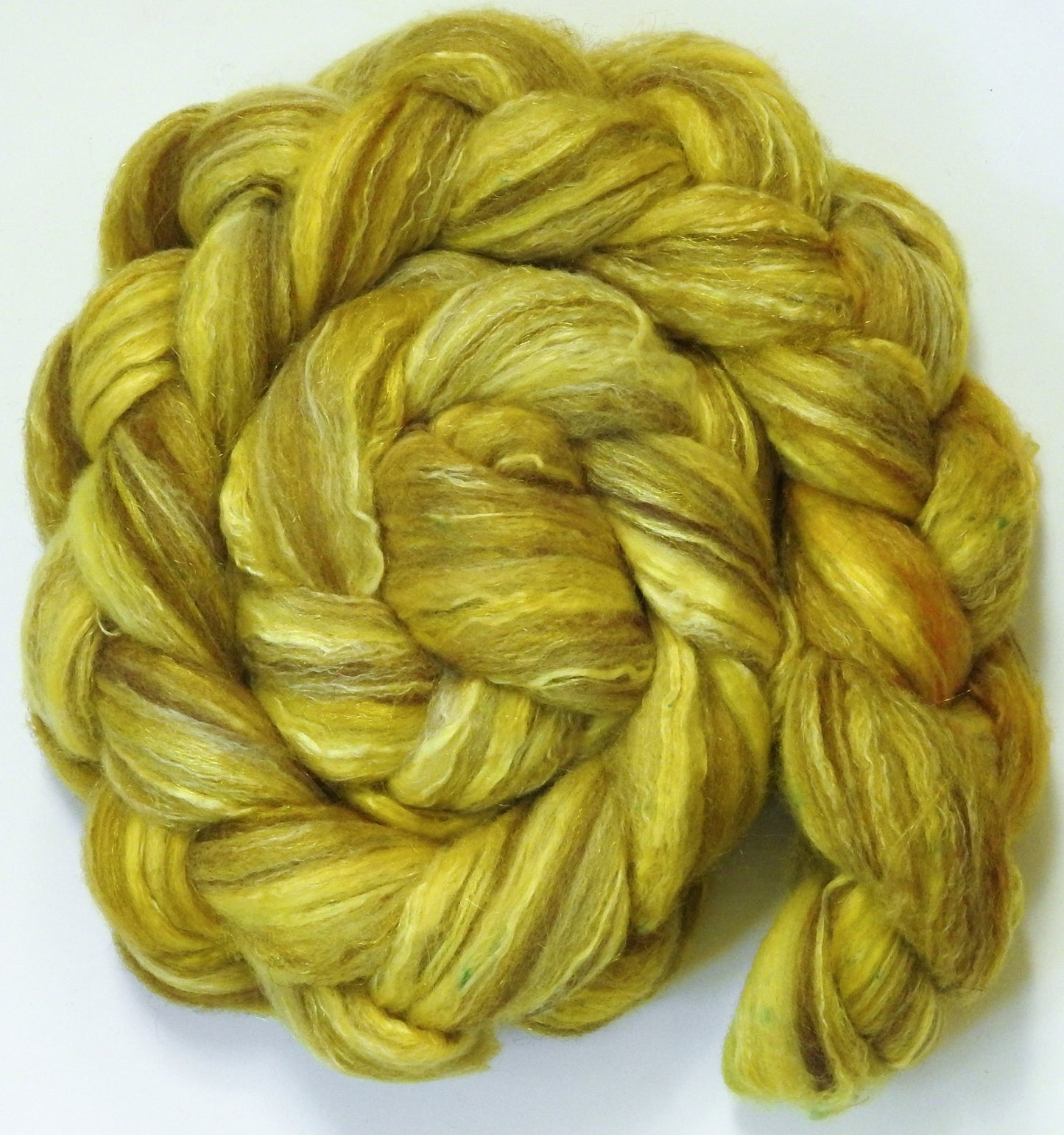 Sunshine (5.5 oz) - Batt in a Braid #7 - Polwarth/ Manx / Mulberry silk/ Firestar (30/30/30/10)