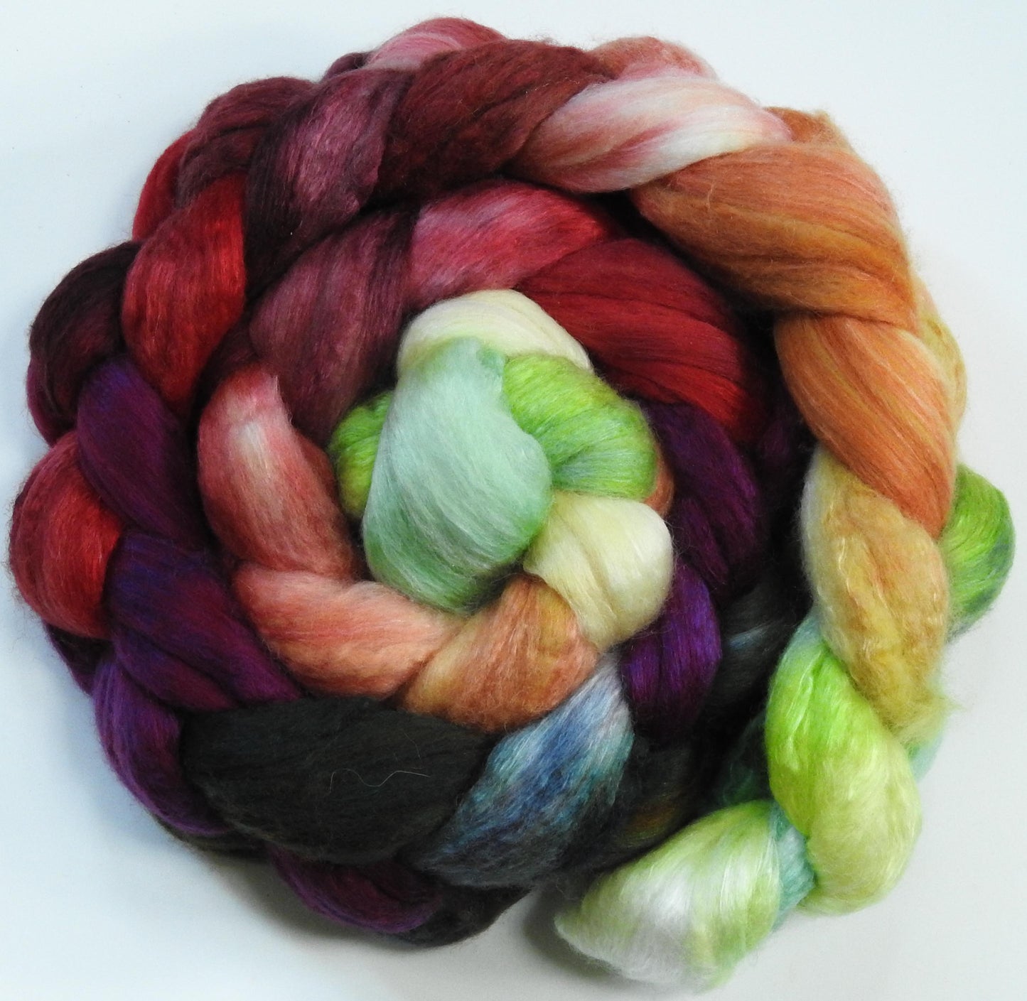 Icelandic Poppies (4.9 oz)- Batt in a Braid #54- Bleached YAK/Polwarth / Mulberry Silk (40/40/20)