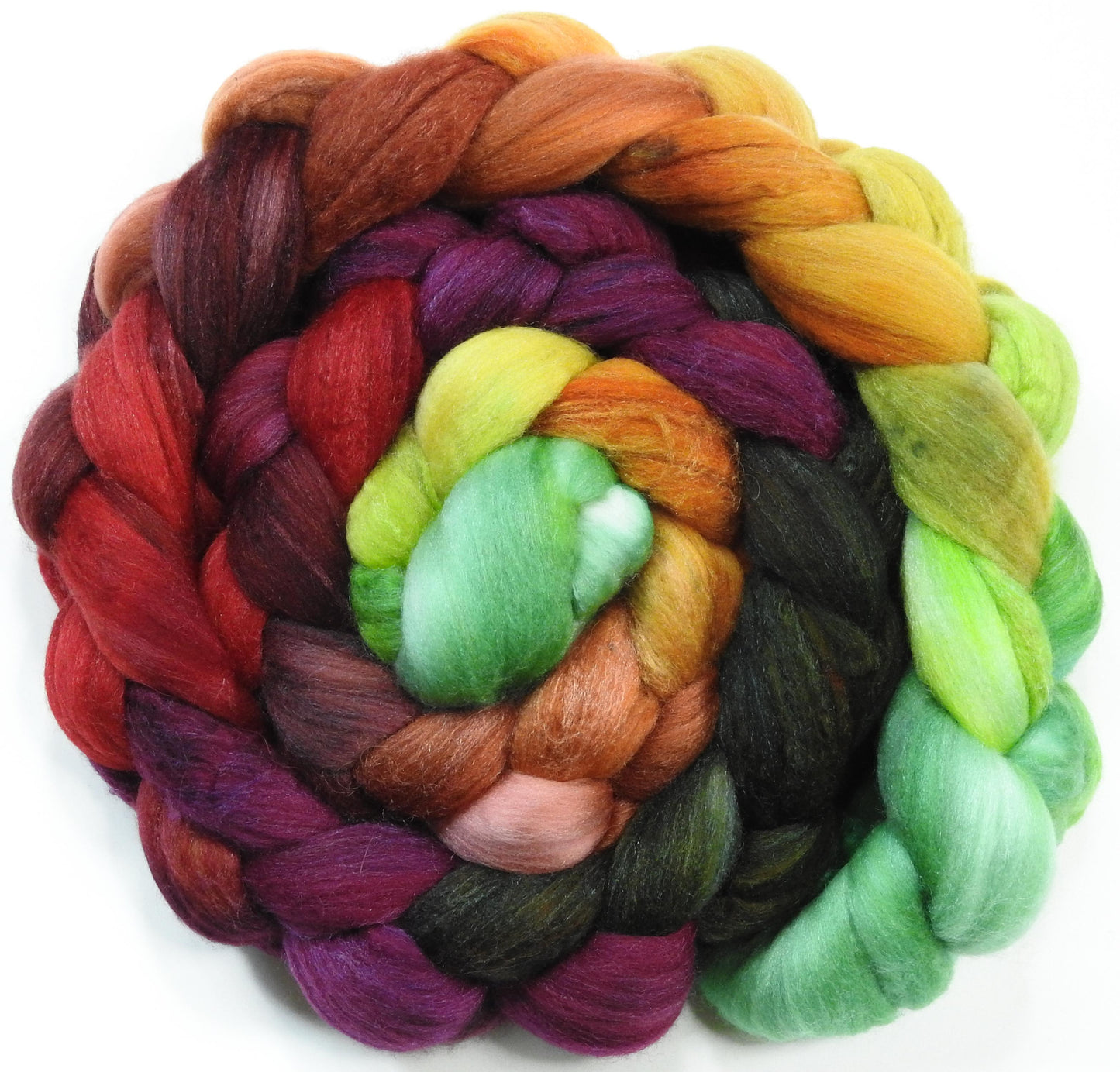 Icelandic Poppies- Batt in a Braid #35 - Sw Merino (18.5 mic) /Merino (18.5 mic) / Tussah Silk (40/40/20)