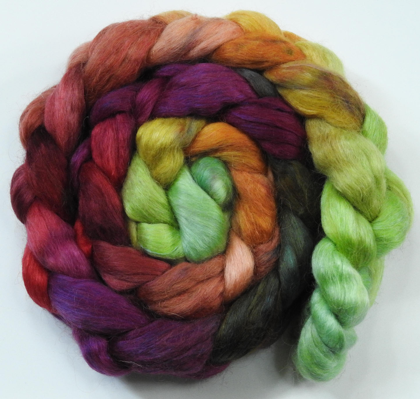 Icelandic Poppies - Batt in a Braid #52- Wensleydale/ Mulberry silk/ Polwarth (60/25/15)