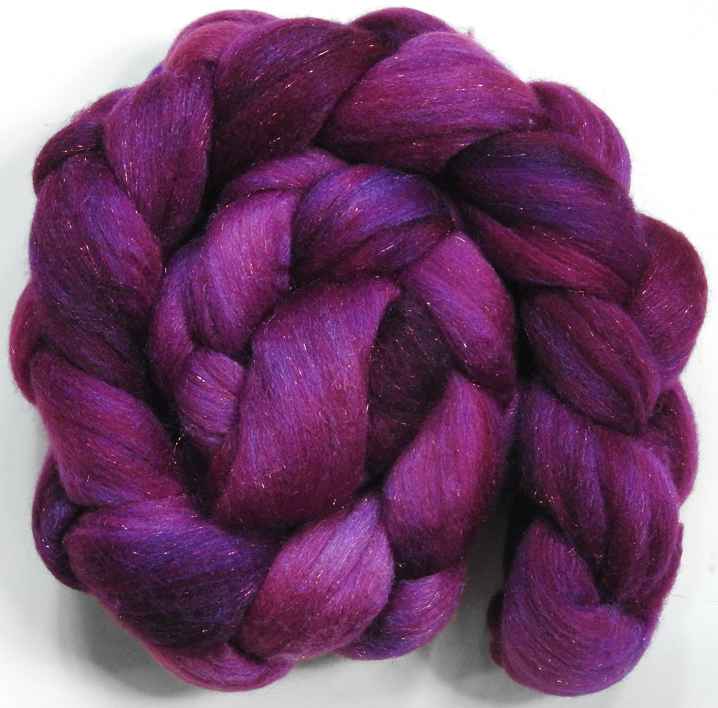 Azalea-(5.6 oz) Batt in a Braid #58-Superfine Merino/ Tussah silk/ Gold Stellina(65/25/10)