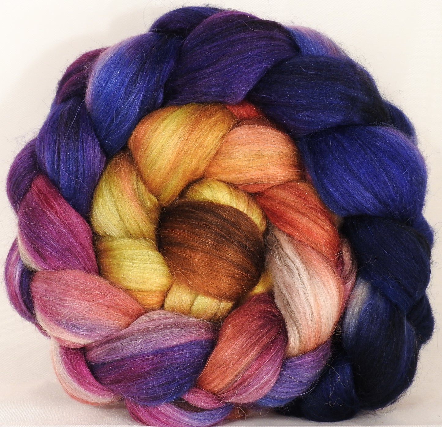 Batt in a Braid #40 -( 5.7 oz. ) YAK / Baby Alpaca / Mulberry silk/ Merino (18 mic)(30/30/30/10) - Inglenook Fibers