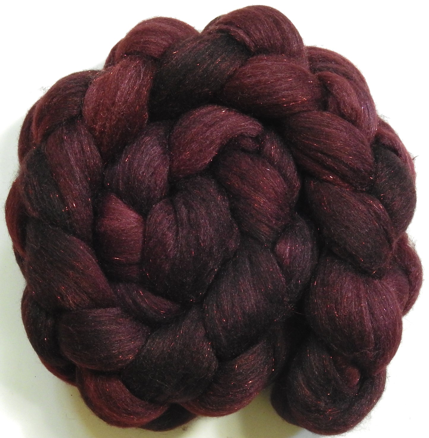 Garnet-(5.6 oz) Batt in a Braid #58-Superfine Merino/ Tussah silk/ Gold Stellina(65/25/10)