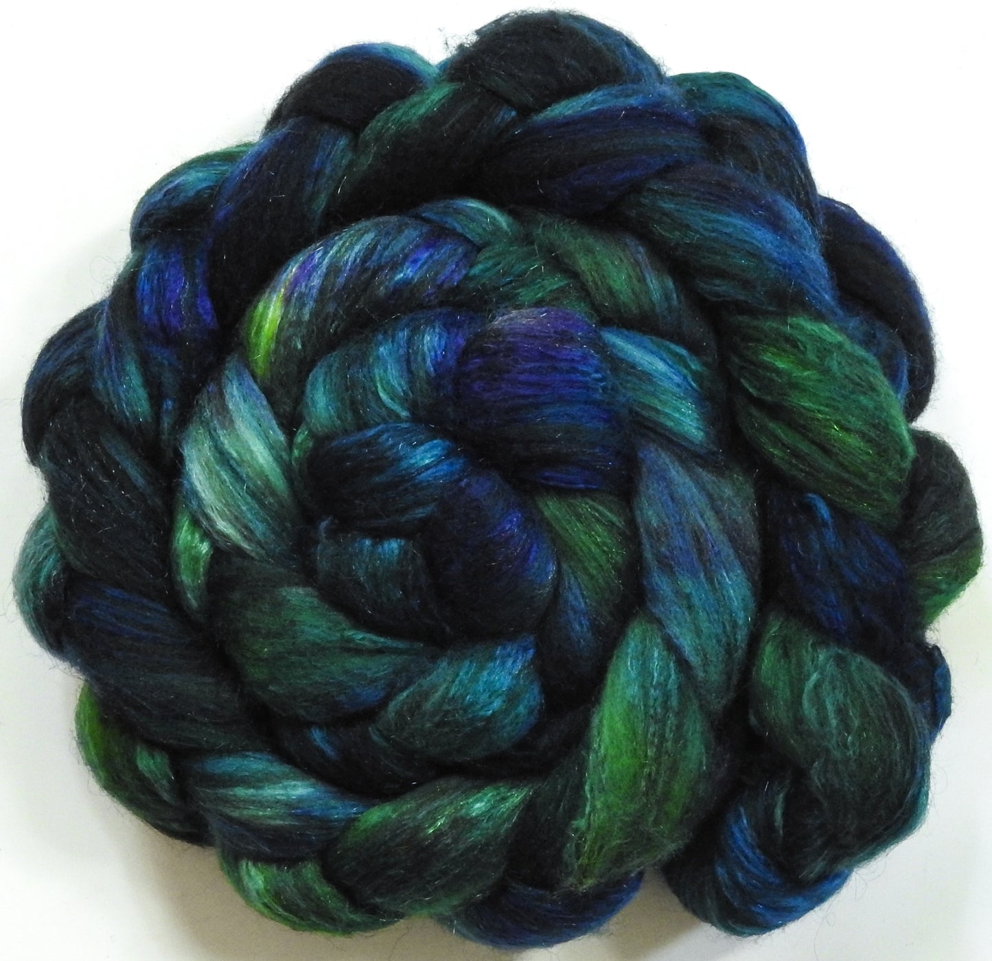 Mariana Trench (5.8 oz) - Batt in a Braid #7 - Polwarth/ Manx / Mulberry silk/ Firestar (30/30/30/10)