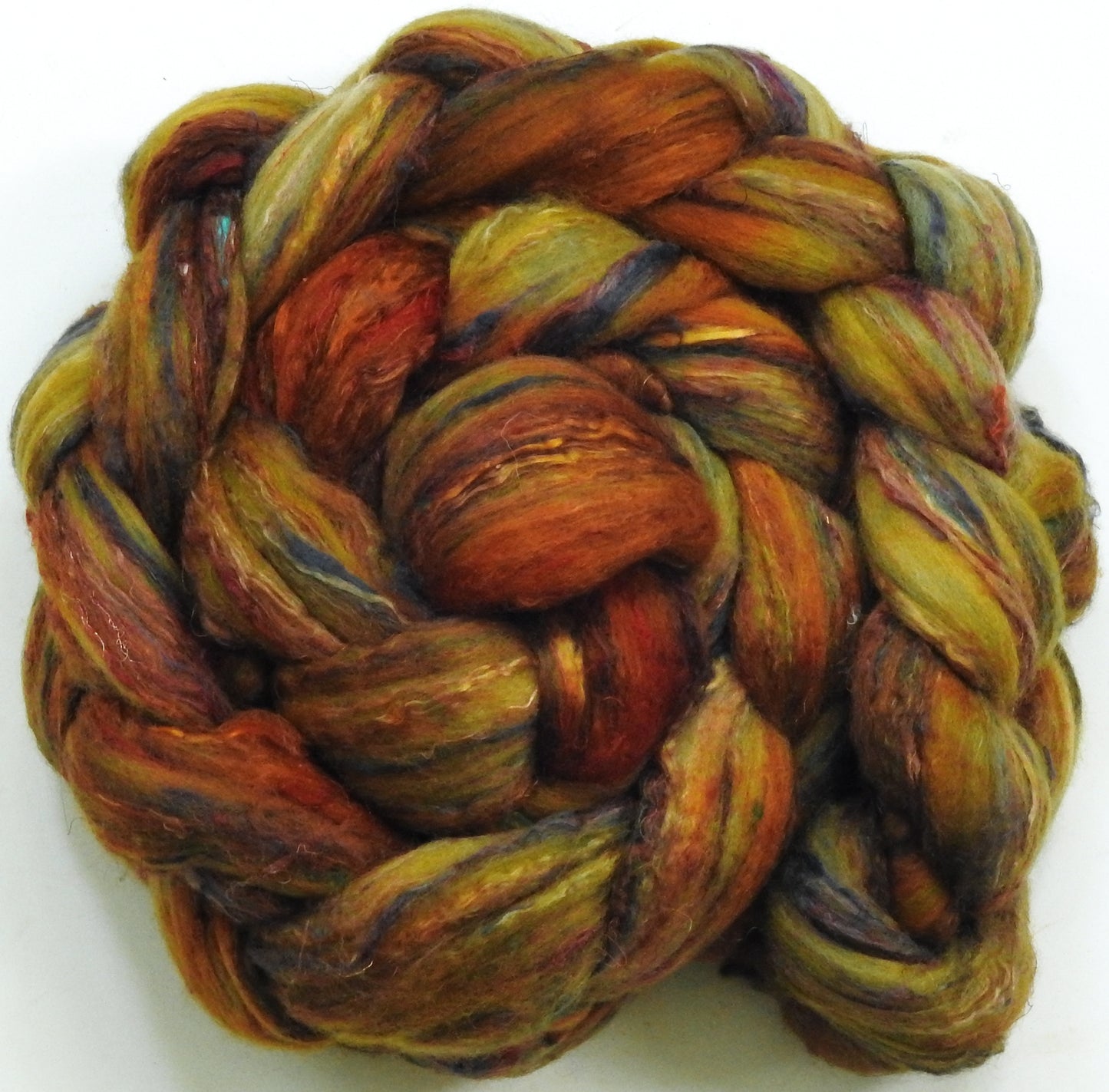 Golden Hour (5.7 oz)-Batt in a Braid #39 - Merino/ Mulberry Silk / Sari Silk (50/25/25)