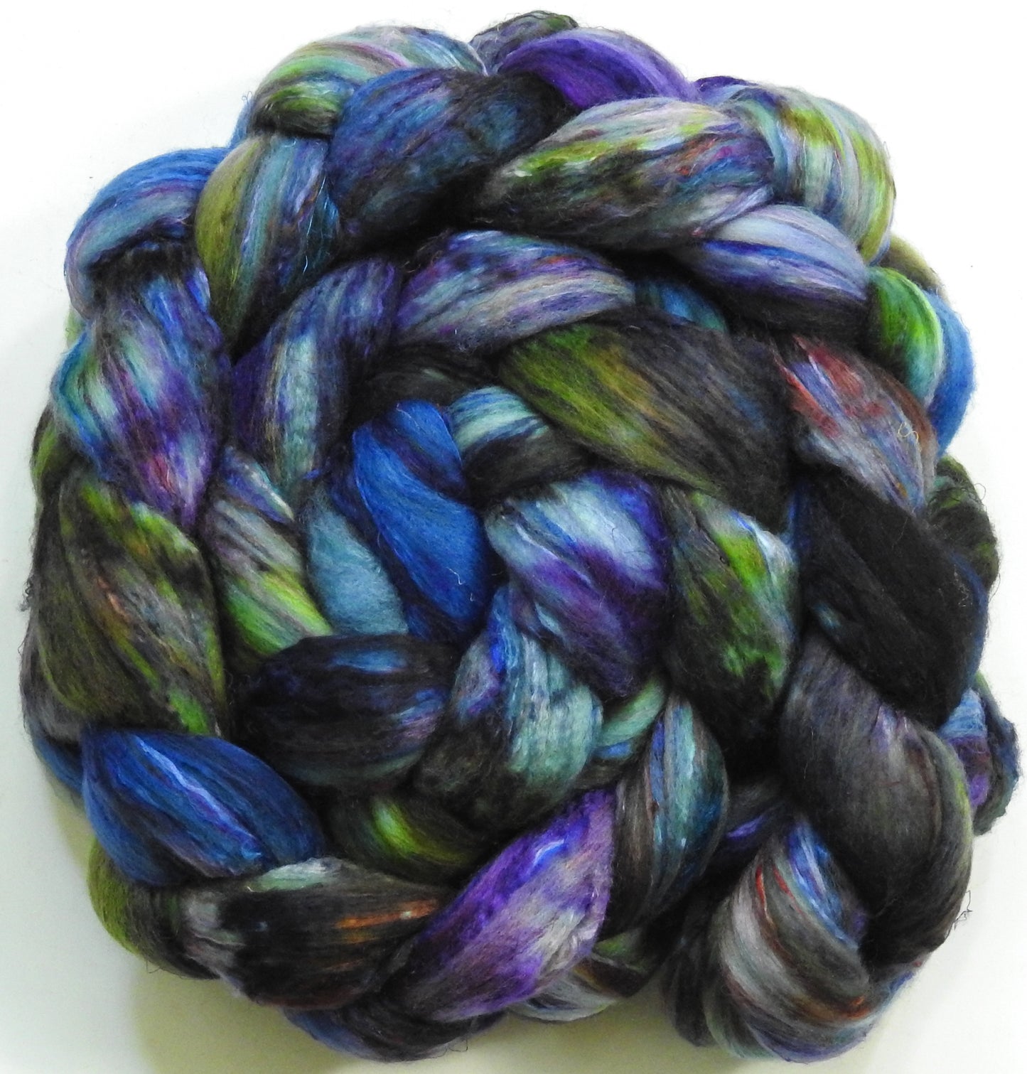 Undine (5.6 oz)-Batt in a Braid #39 - Merino/ Mulberry Silk / Sari Silk (50/25/25)