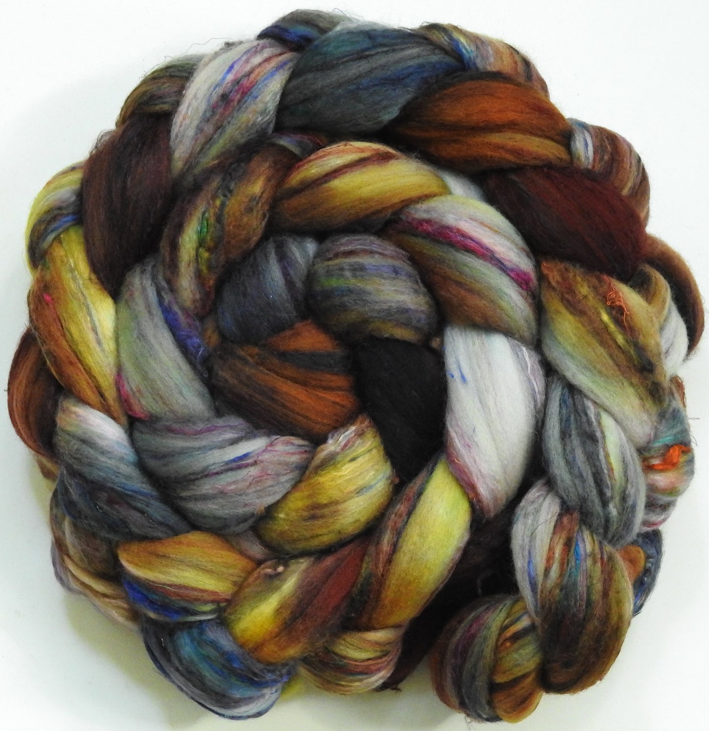 Hayride (5.6 oz)-Batt in a Braid #39 - Merino/ Mulberry Silk / Sari Silk (50/25/25)