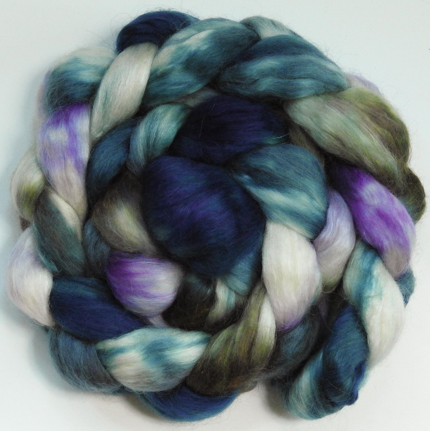 Oysters (5.9 oz) - Batt in a Braid #52- Wensleydale/ Mulberry silk/ Polwarth (60/25/15)