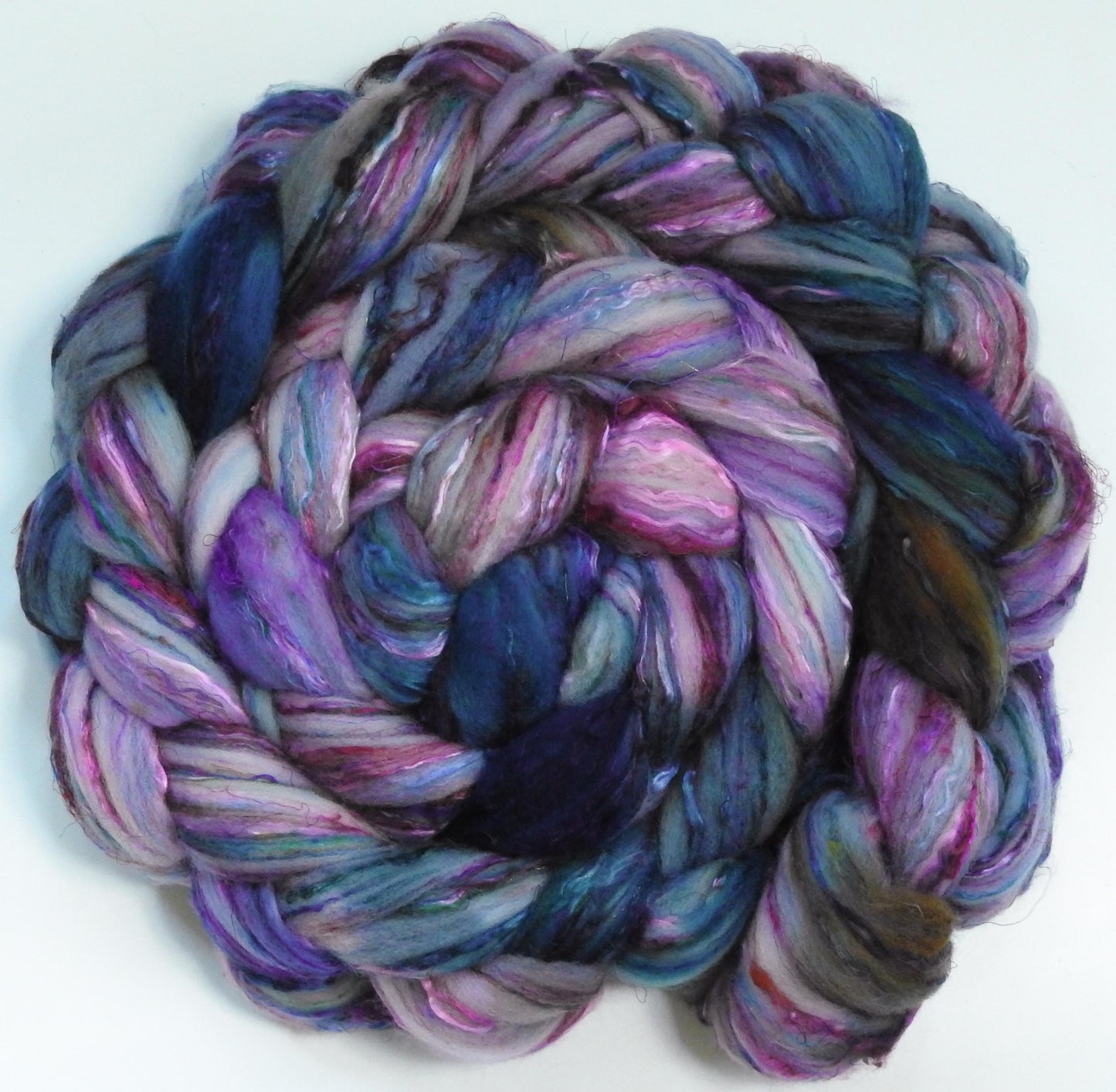 Oysters -Batt in a Braid #39 (5.9 oz)- Falkland Merino/ Mulberry Silk / Sari Silk (50/25/25)