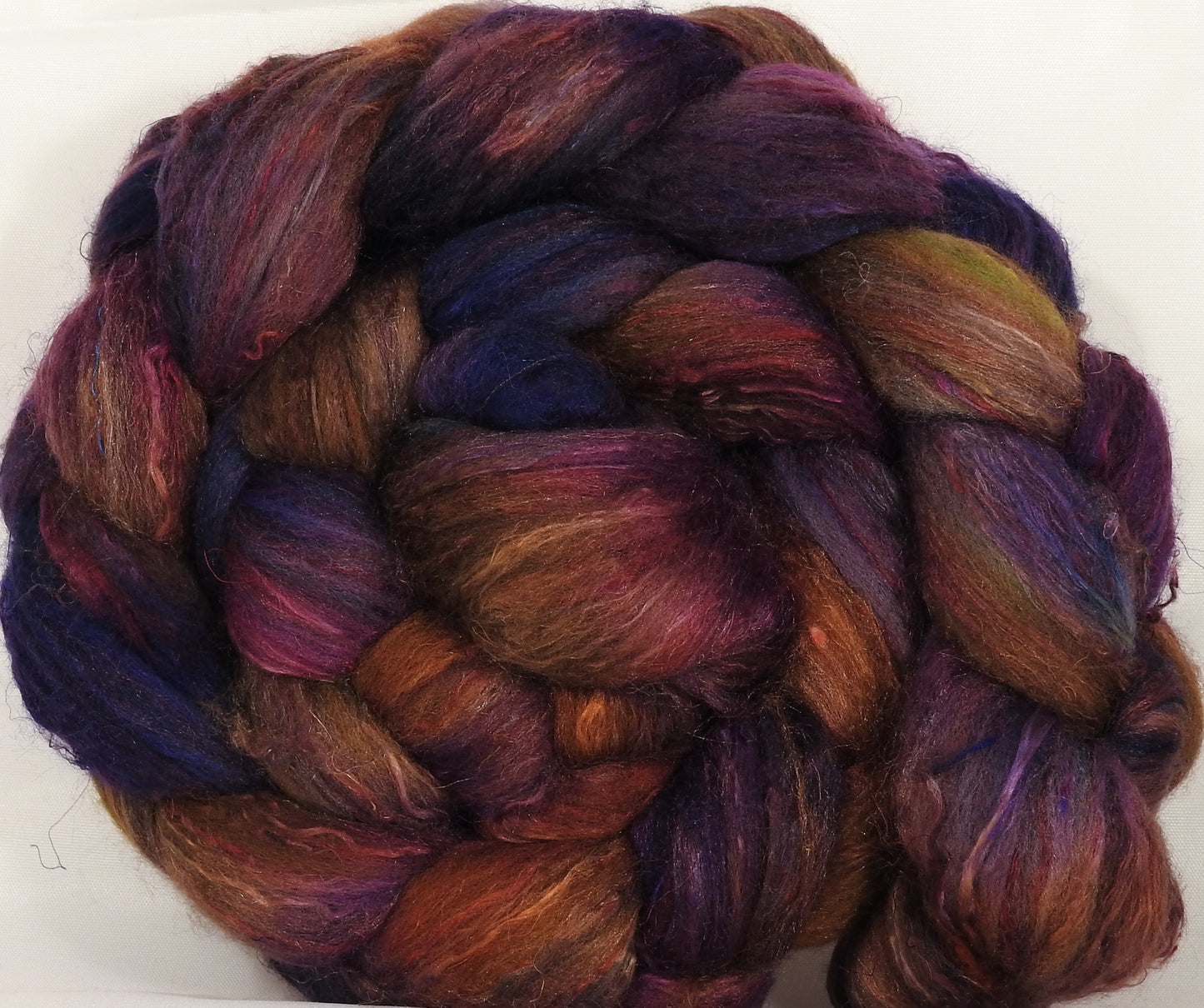Batt in a Braid #39-SARI-27-Falkland Merino/ Mulberry Silk / Sari Silk (50/25/25) - Inglenook Fibers