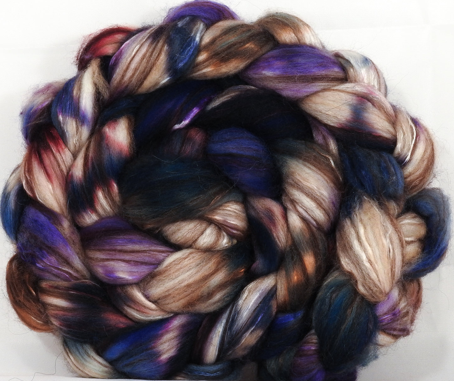 Hand dyed top for spinning - New Moon - (5.1 oz) 18.5 mic merino/ camel/ brown alpaca/ mulberry silk/ (40/20/20/20) - Inglenook Fibers