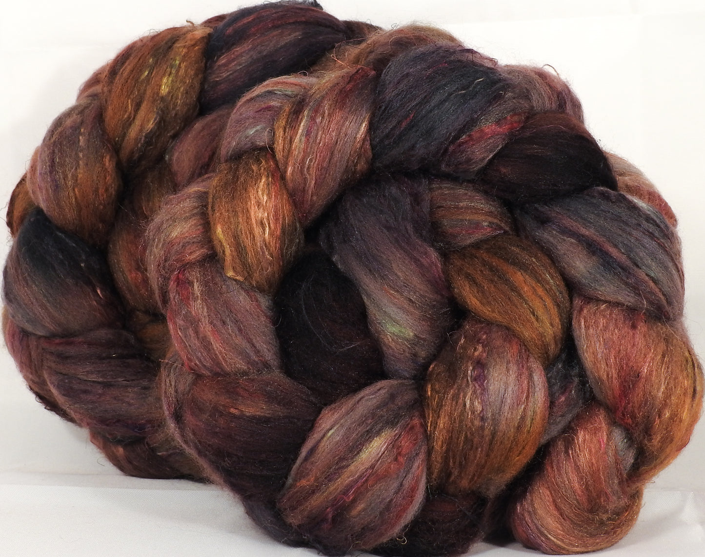 Batt in a Braid #39-SARI-22-Falkland Merino/ Mulberry Silk / Sari Silk (50/25/25) - Inglenook Fibers