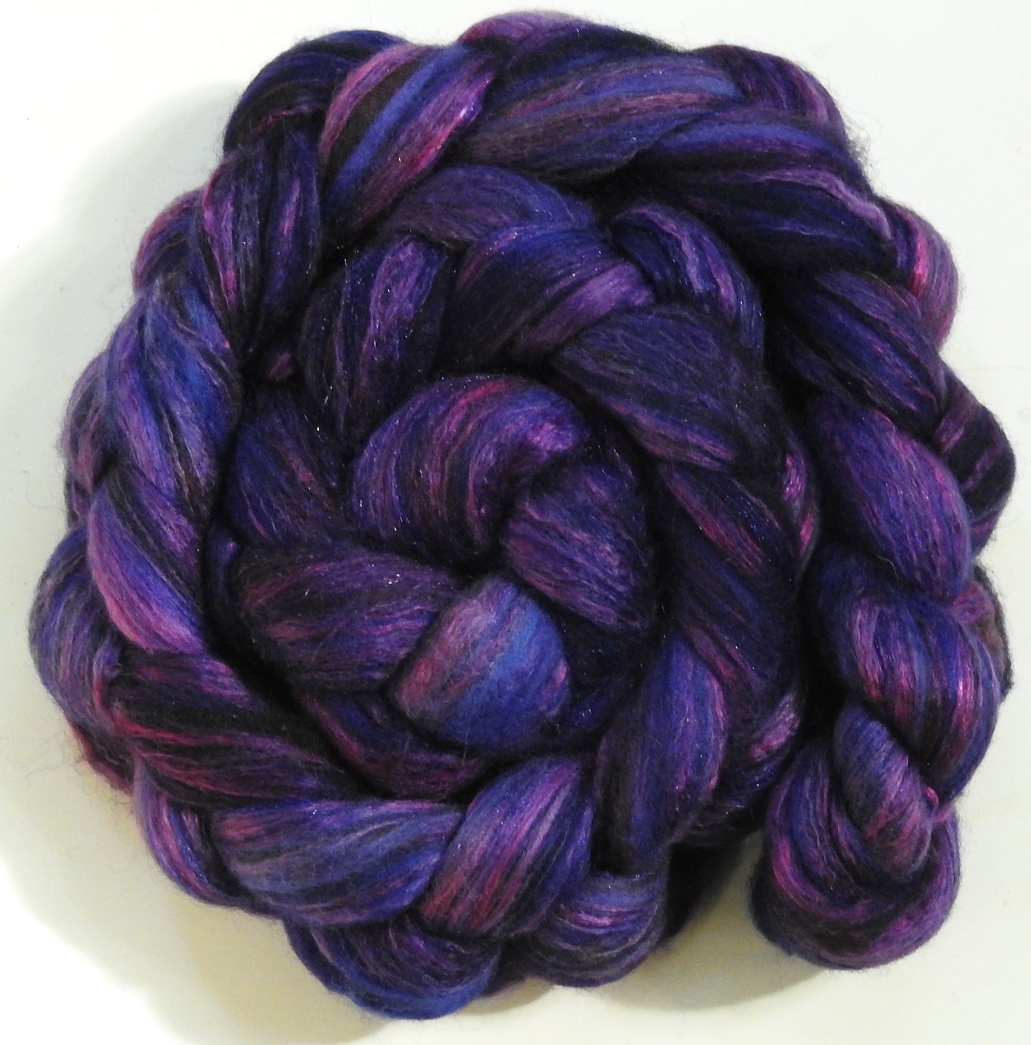 Damson Plum (5.7 oz) - Batt in a Braid #7 - Polwarth/ Manx / Mulberry silk/ Firestar (30/30/30/10)