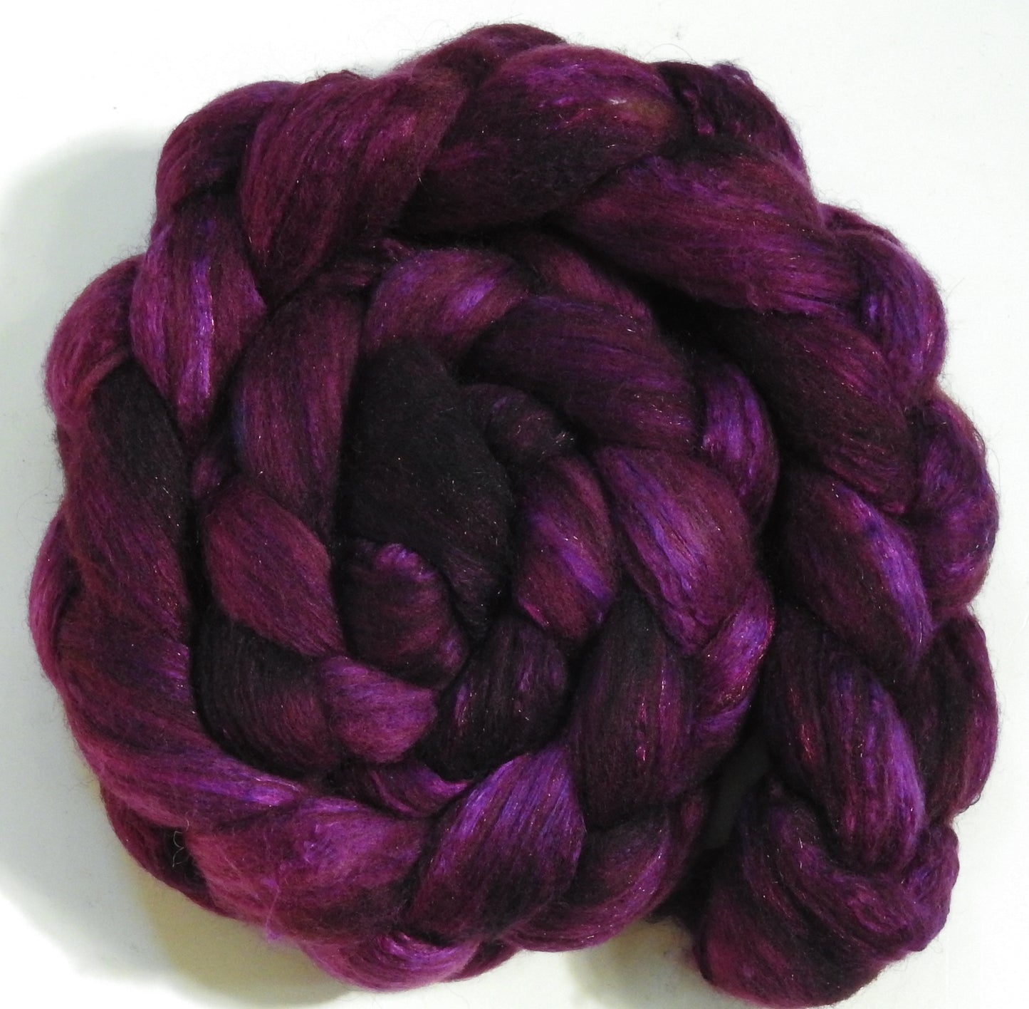 Aubergine (5.8 oz) - Batt in a Braid #7 - Polwarth/ Manx / Mulberry silk/ Firestar (30/30/30/10)