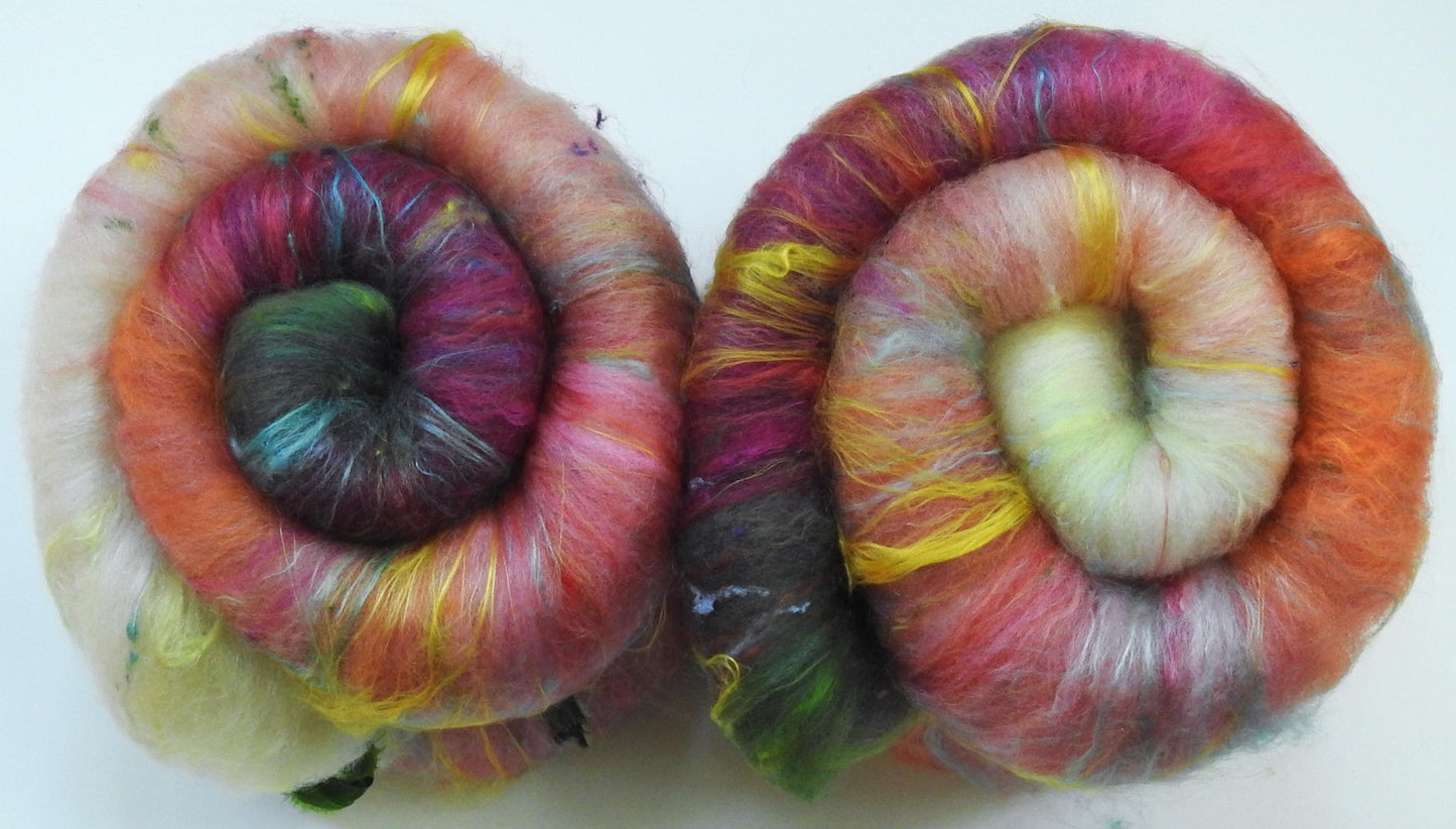 Non-Sparkle Roly-Poly Batts - English Roses (3.75 oz) - 30% Cormo; merino, polwarth, silk, bamboo, silk noil