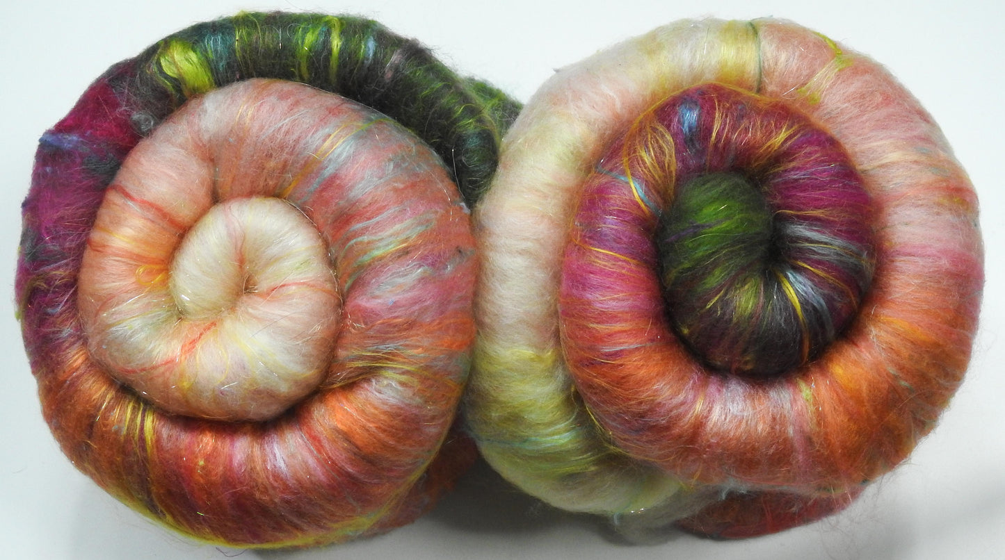 Sparkle Roly-Poly Batts - English Roses (3.8 oz) - 30% Cormo; merino, polwarth, silk, bamboo, silk noil, ANGELINA