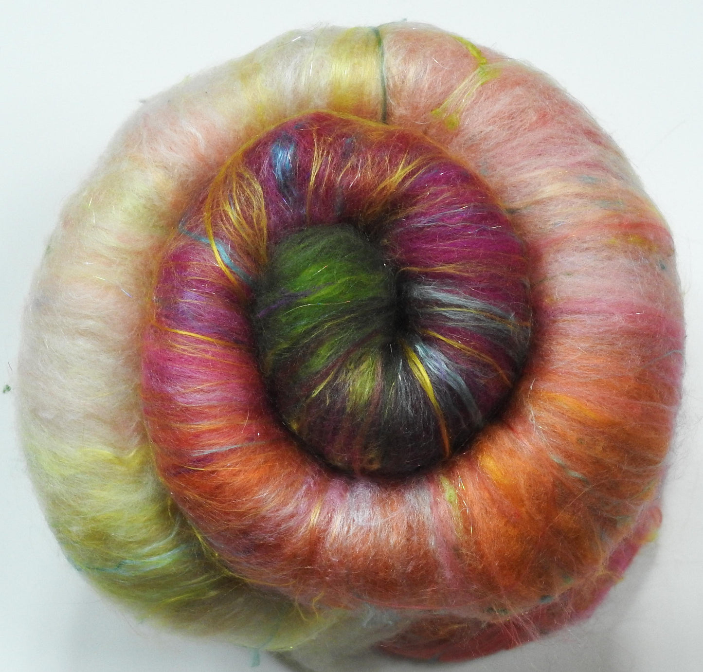 Sparkle Roly-Poly Batts - English Roses (3.8 oz) - 30% Cormo; merino, polwarth, silk, bamboo, silk noil, ANGELINA