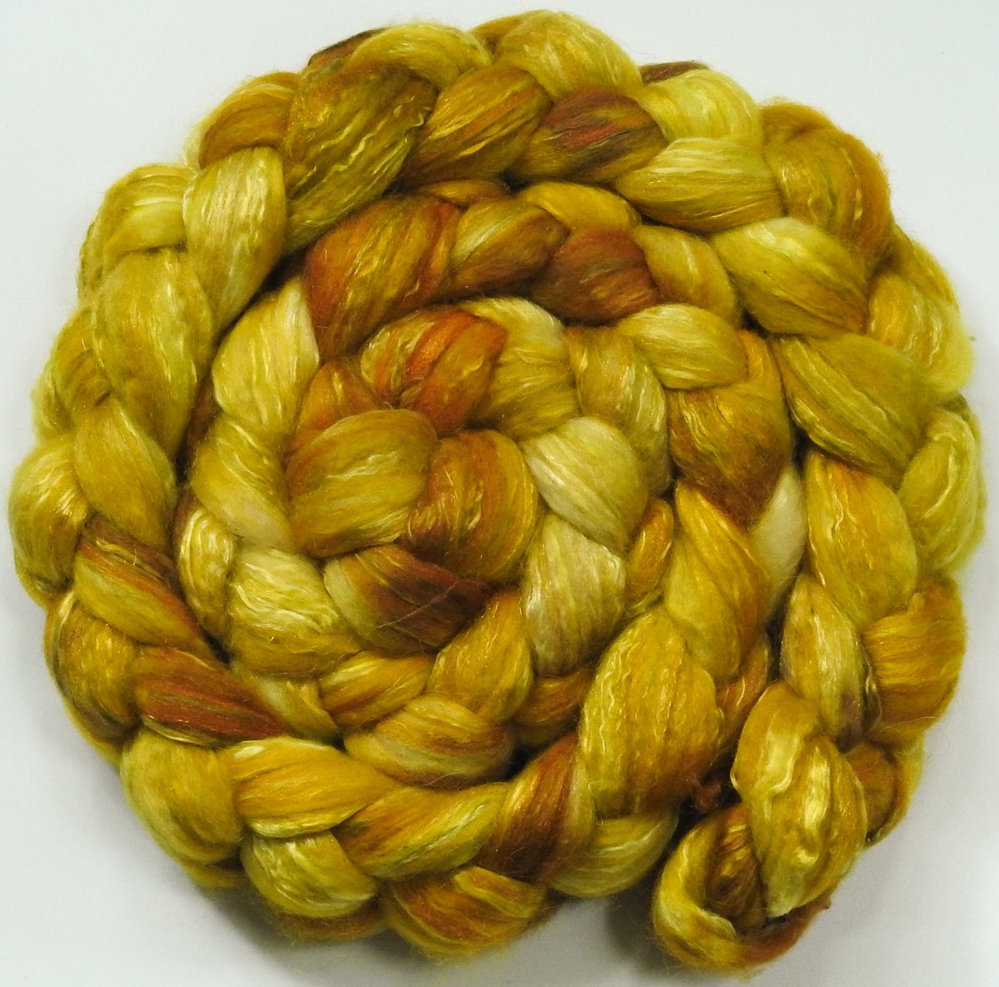 Coreopsis (5.6 oz) -Glazed Solid- Batt in a Braid #5- Merino/ Camel/ silk/ faux cashmere/ firestar (25/25/25/12/12)