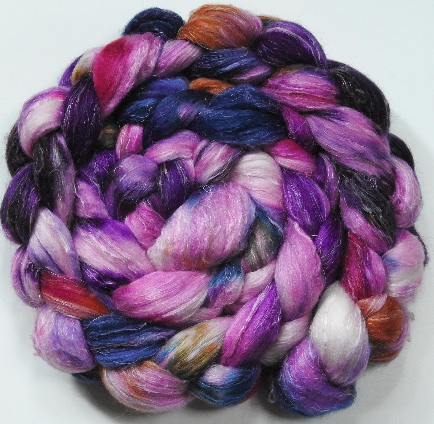 Petunia Redux (5.9 oz.) -Glazed Solid- Batt in a Braid #29 -Rambouillet / Tussah / Flax (40/40/20)