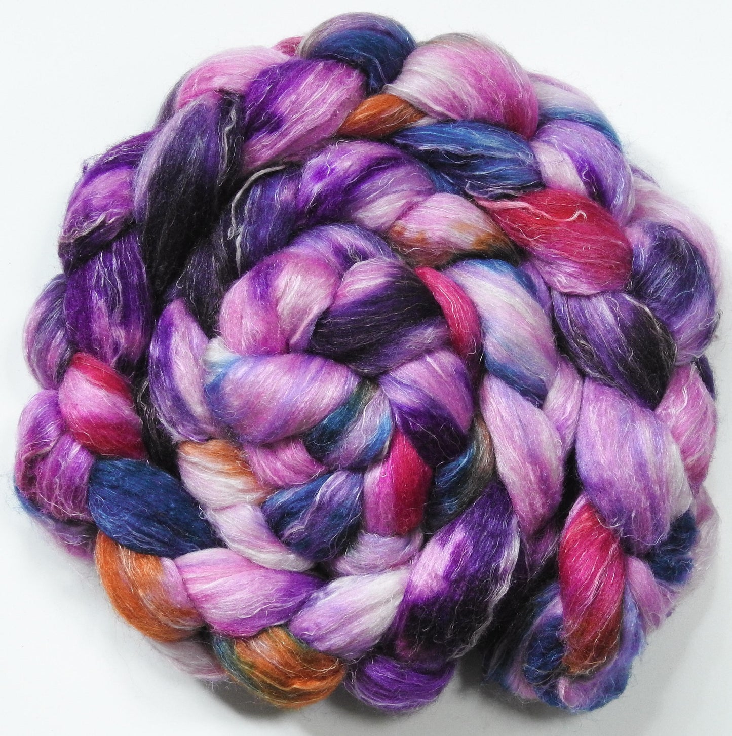 Petunia Redux (5.9 oz.) -Glazed Solid- Batt in a Braid #29 -Rambouillet / Tussah / Flax (40/40/20)