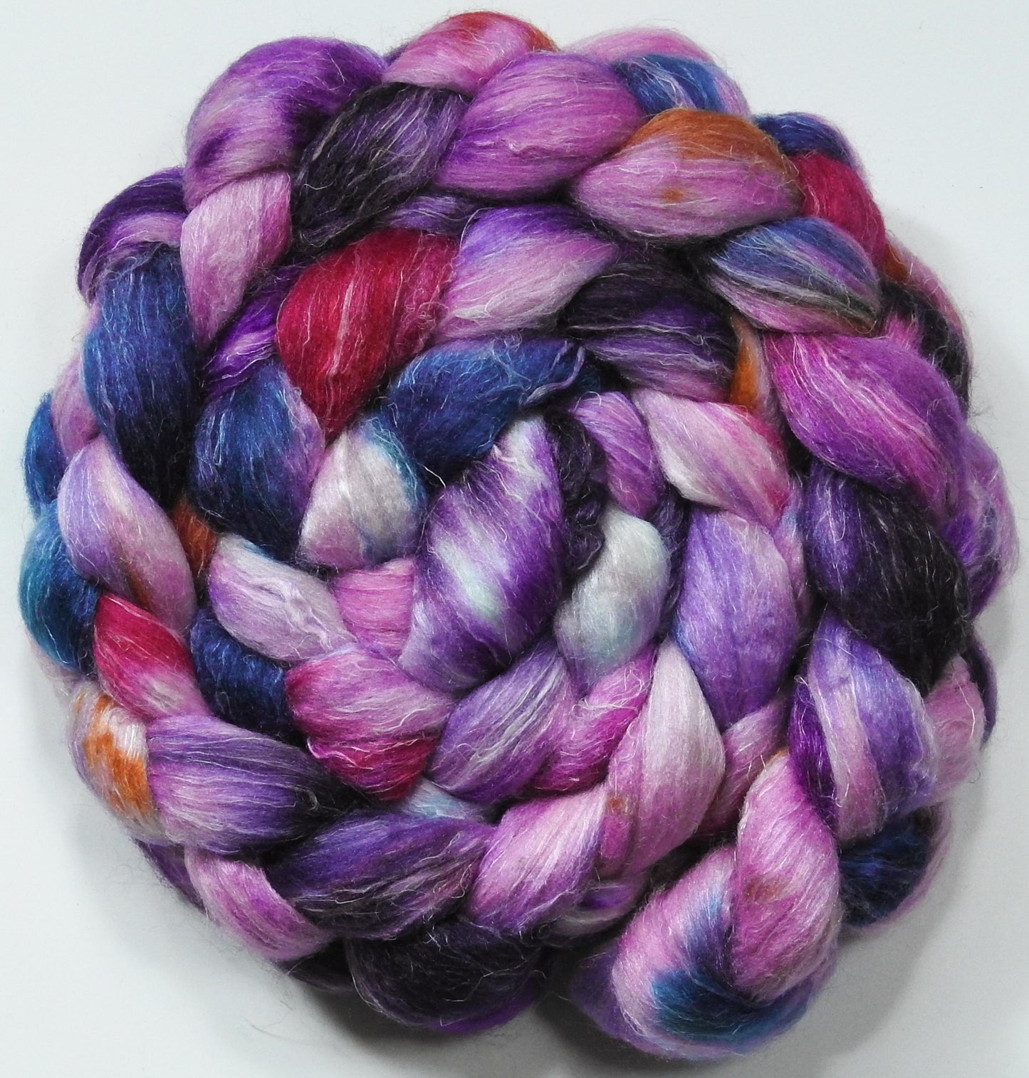 Petunia Redux (5.9 oz.) -Glazed Solid- Batt in a Braid #29 -Rambouillet / Tussah / Flax (40/40/20)