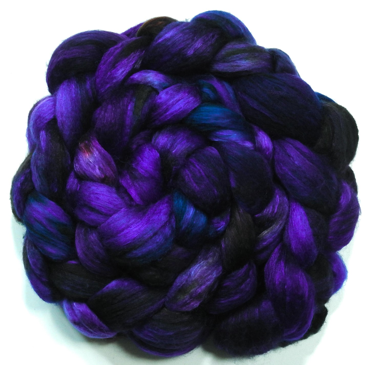 Nightfall- Fusion Series- Batt in a Braid #54- Bleached YAK/Polwarth / Mulberry Silk (40/40/20)