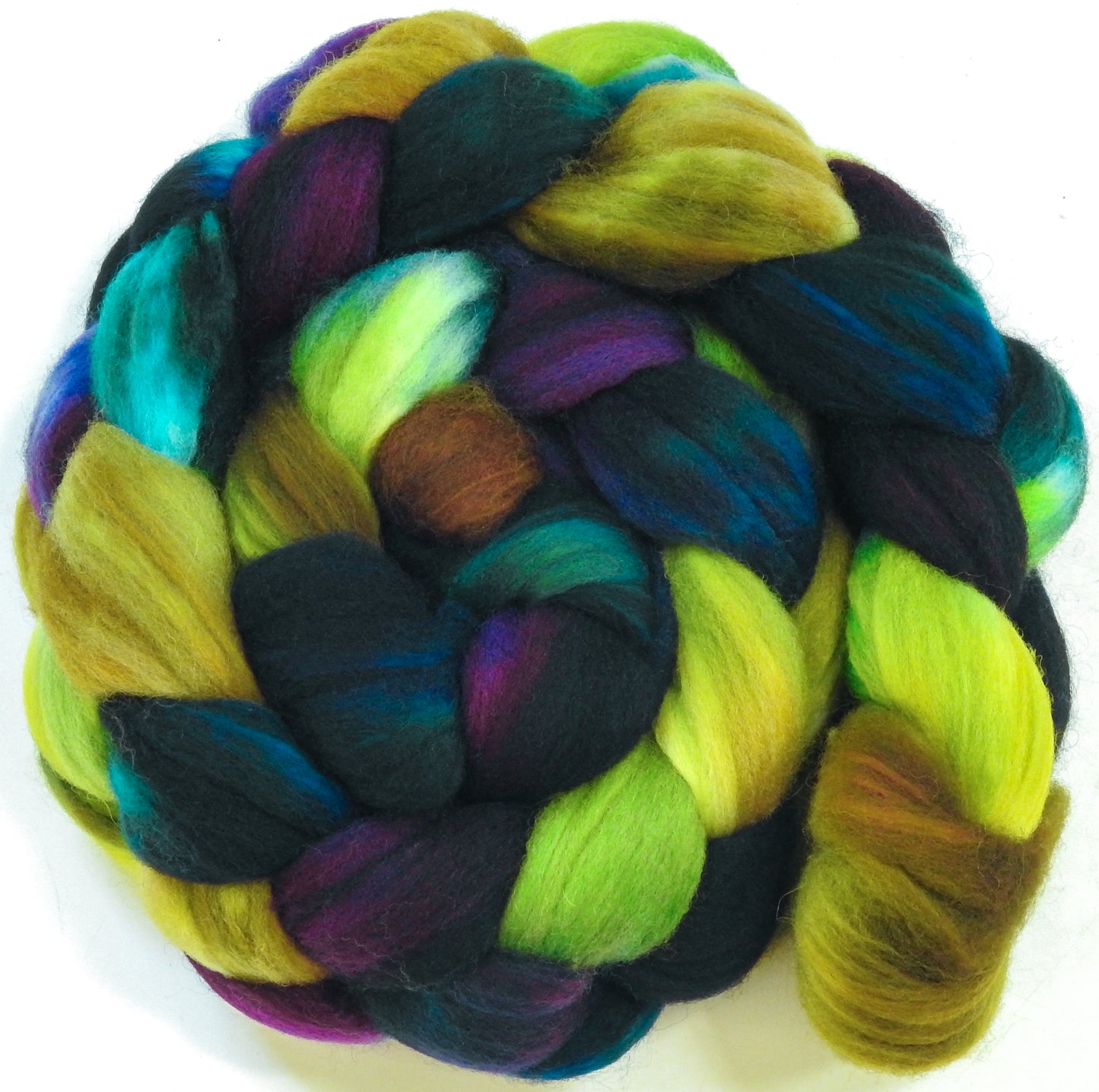 Jewel Beetle-(5.3 oz.) Batt in a Braid #60- Southdown/ Bfl/ Bio-nylon (50/25/25)