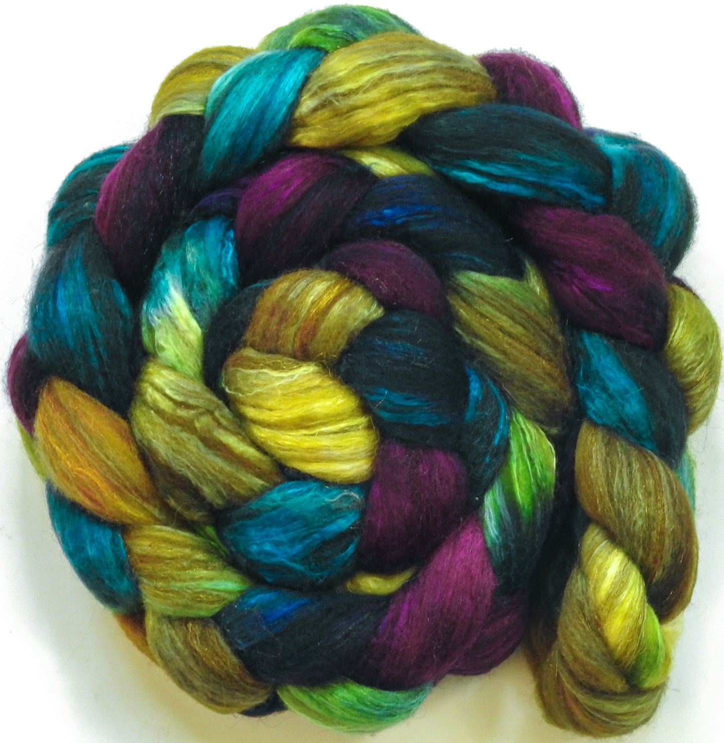 Jewel Beetle (5.9 oz) - Batt in a Braid #7 - Polwarth/ Manx / Mulberry silk/ Firestar (30/30/30/10)