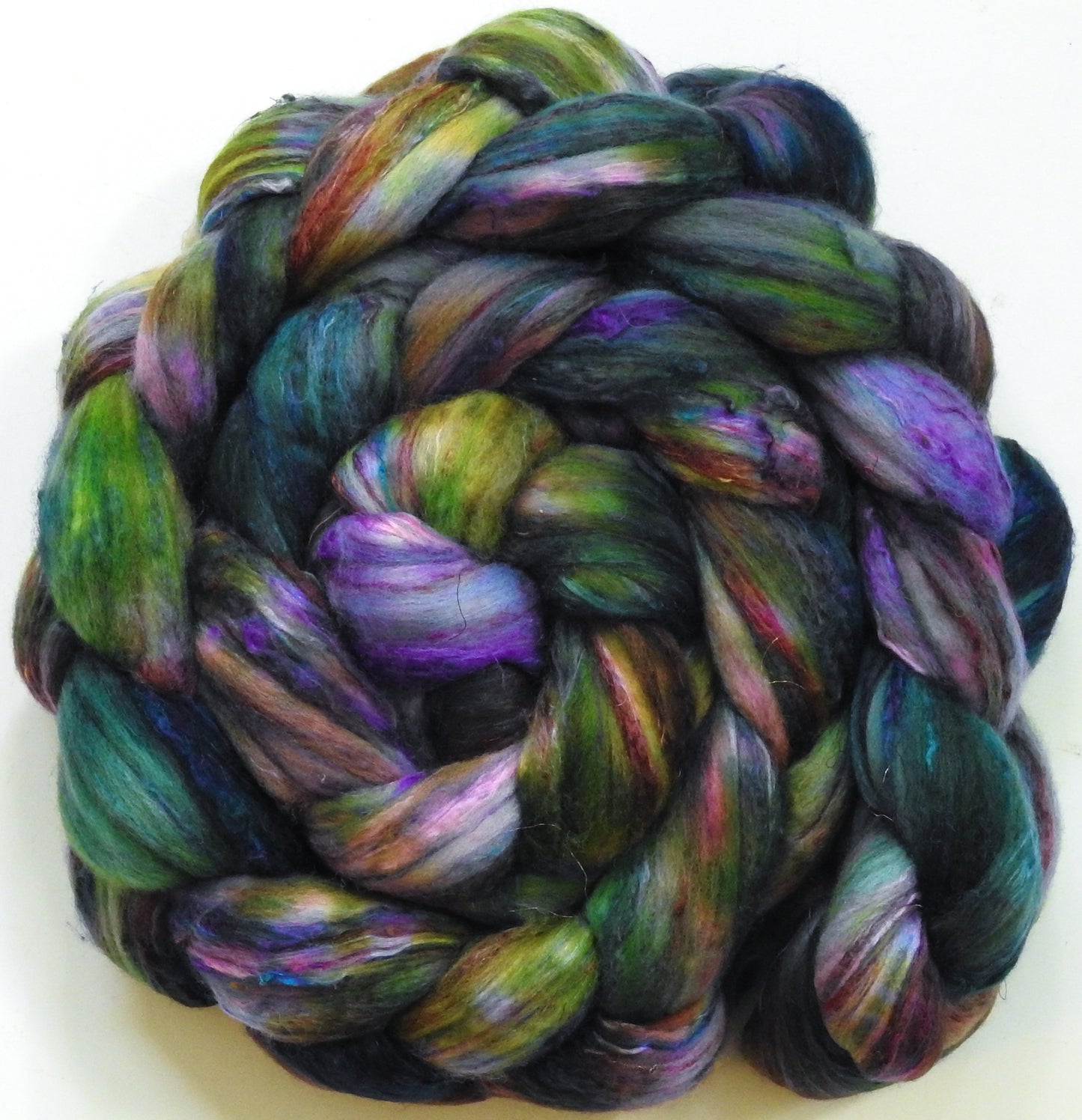 Nympheas-(6 oz) Batt in a Braid #39 - Merino/ Mulberry Silk / Sari Silk (50/25/25)