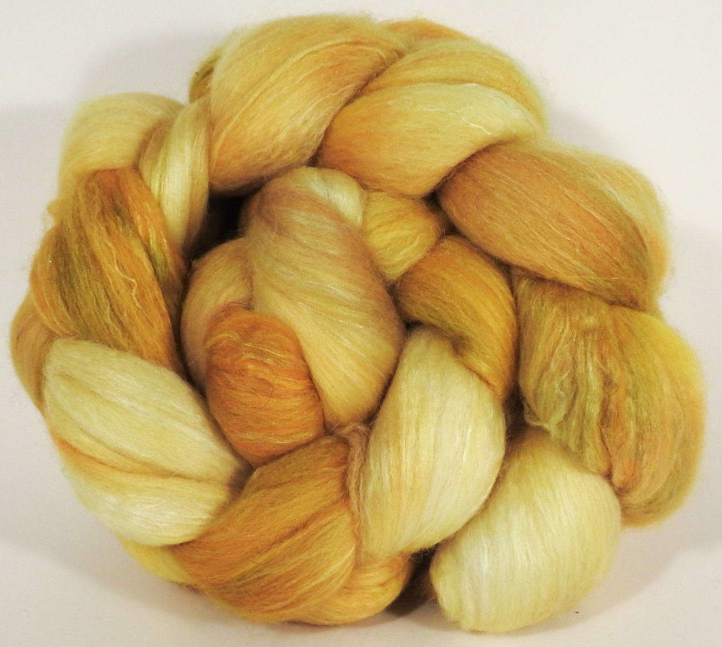RESERVED for JUDY- Batt in a Braid #25- 5 oz.- De-haired Llama/ Polwarth/ Mulberry Silk (33/33/33 ) - Inglenook Fibers