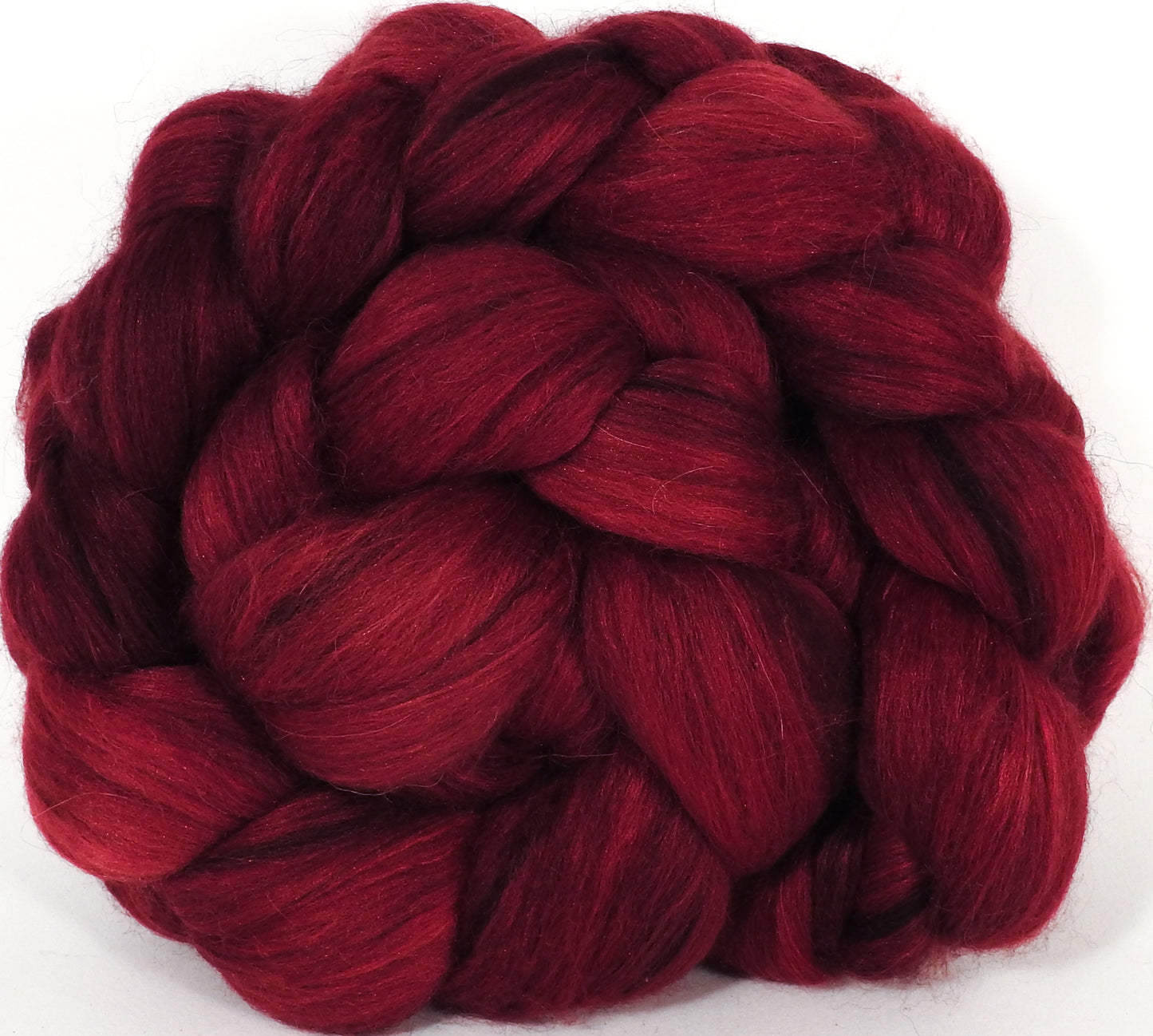 Batt in a Braid #40 -Crimson- YAK / Baby Alpaca / Mulberry silk/ Merino (18 mic)(30/30/30/10) - Inglenook Fibers