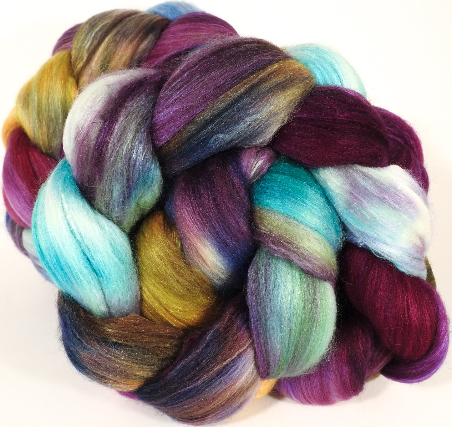 Batt in a Braid #25- Around the Mulberry Bush - 4.9 oz.- De-haired Llama/ Polwarth/ Mulberry Silk (33/33/33 ) - Inglenook Fibers