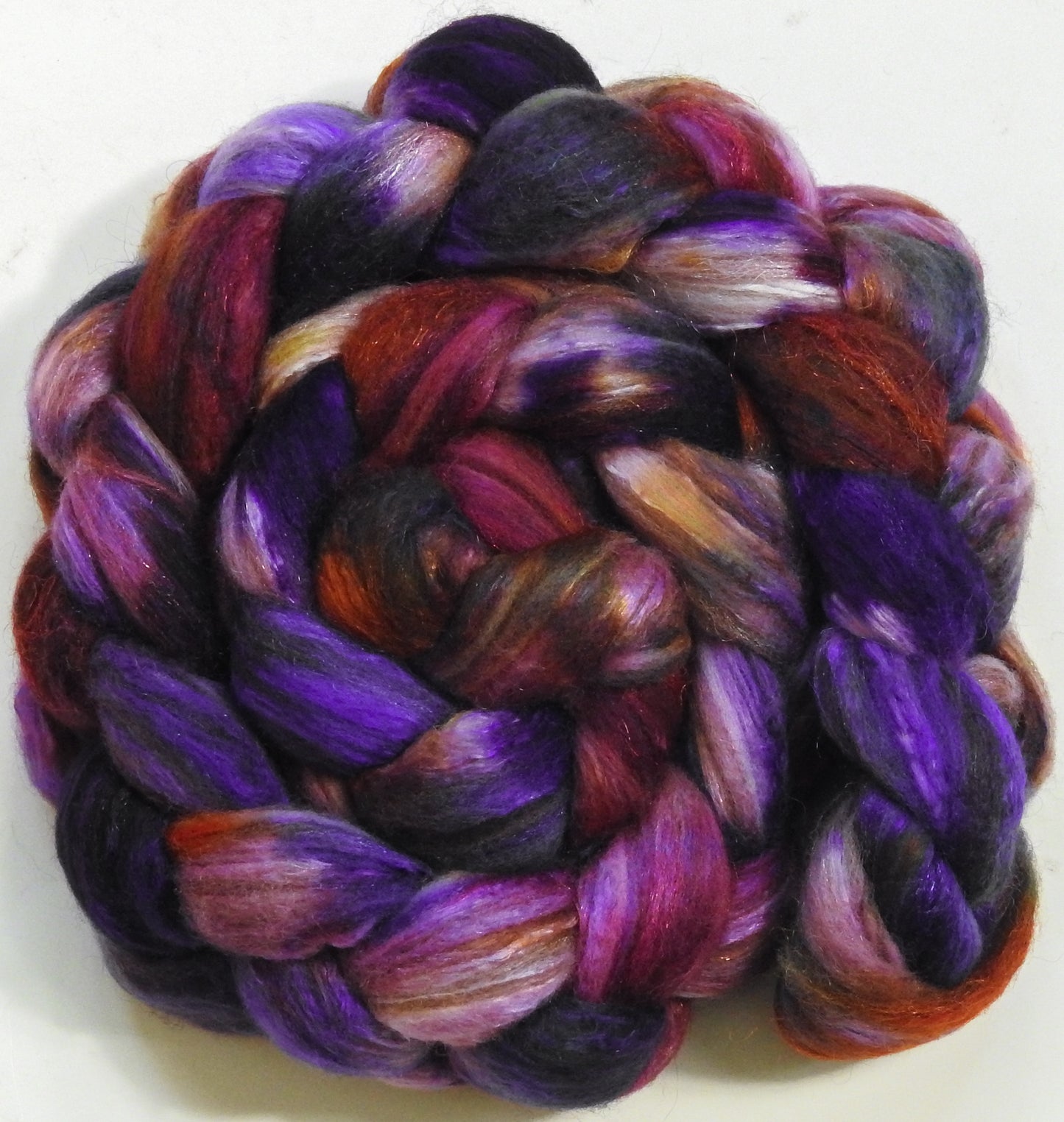 Echinacea (5.5 oz) - Batt in a Braid #7 - Polwarth/ Manx / Mulberry silk/ Firestar (30/30/30/10)
