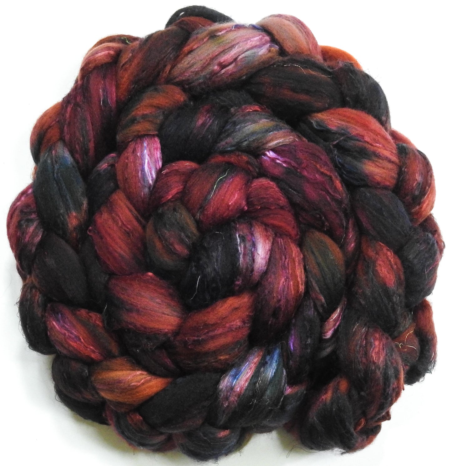 Jasper (6 oz) -Fusion Series- Batt in a Braid #39- Falkland Merino/ Mulberry Silk / Sari Silk (50/25/25)