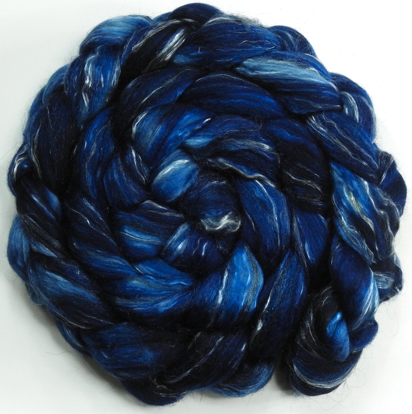 Lights Out (6.1 oz.) -Glazed Solid -Batt in a Braid #31- Polwarth/ Mulberry Silk / Baby Alpaca / Rainbow Firestar/ Tencel( 40/25/15/10/10)