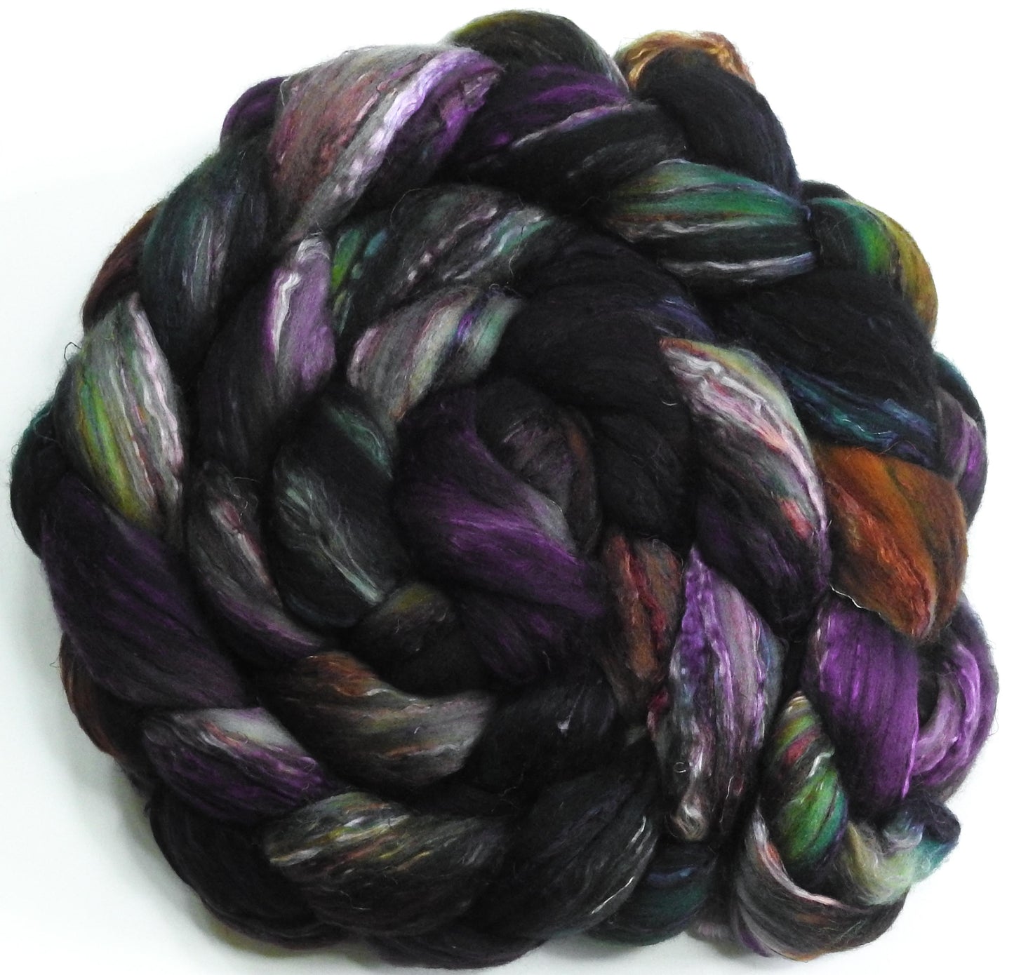 Batt in a Braid #39 - Singular 24 -(6.2 oz.) Falkland Merino/ Mulberry Silk / Sari Silk (50/25/25)