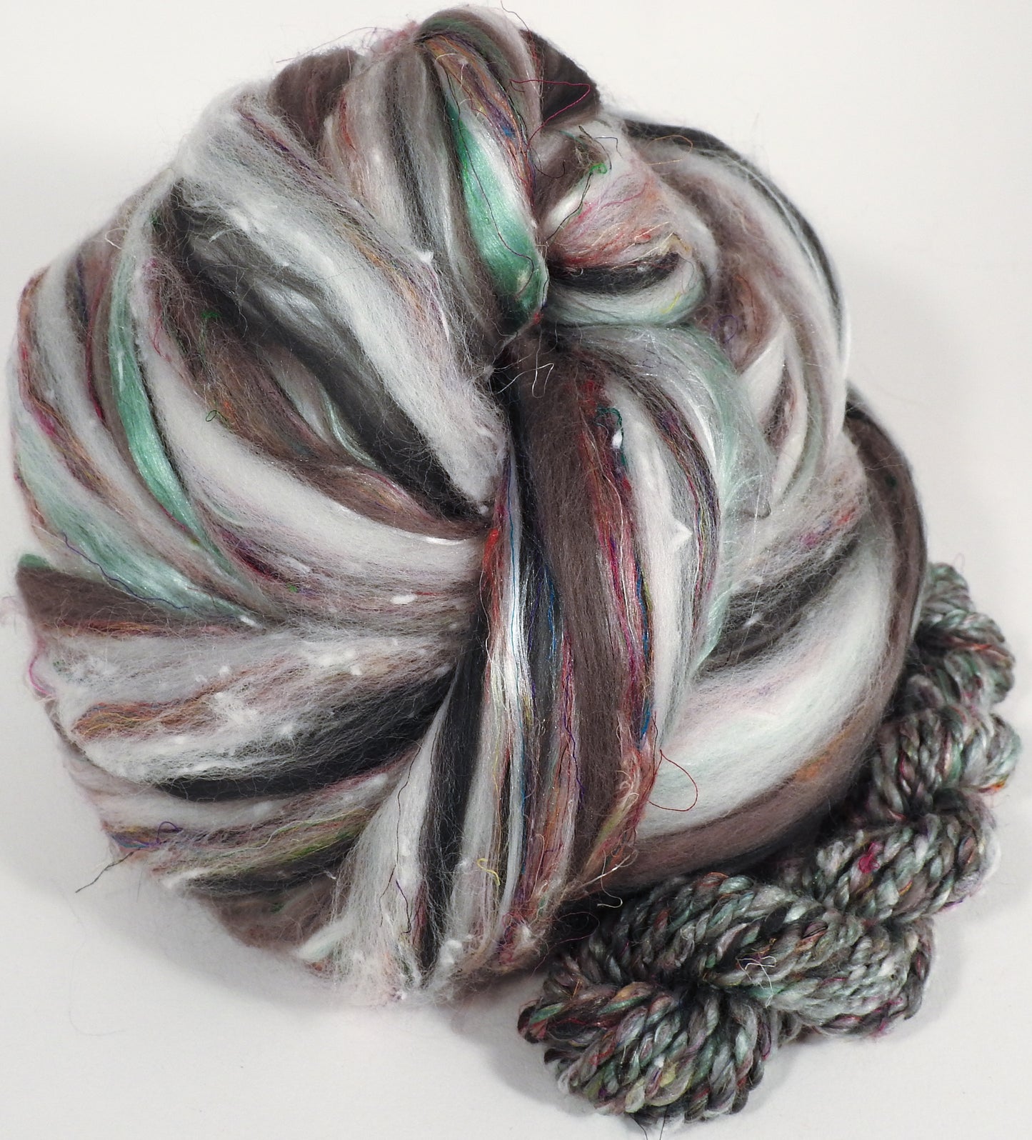 Lily of the Valley Teacup - Custom Blended Top - Superfine Merino/Mulberry Silk Bamboo/Sari Silk/Tweed Blend (40/25/15/10/10) - Inglenook Fibers