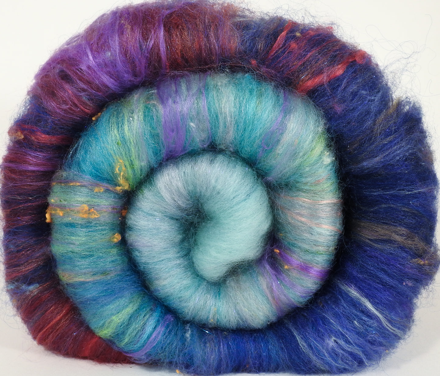 Advice from a Caterpillar - Roly Poly batts- 35% Cotswold fleece, merino, silk, bamboo, silk noil (angelina in the sparkle batts) - Inglenook Fibers