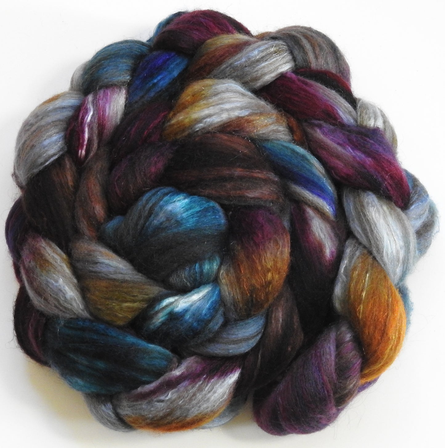 Magic Flute- Batt in a Braid #7 - Polwarth/ Manx / Mulberry silk/ Firestar (30/30/30/10)