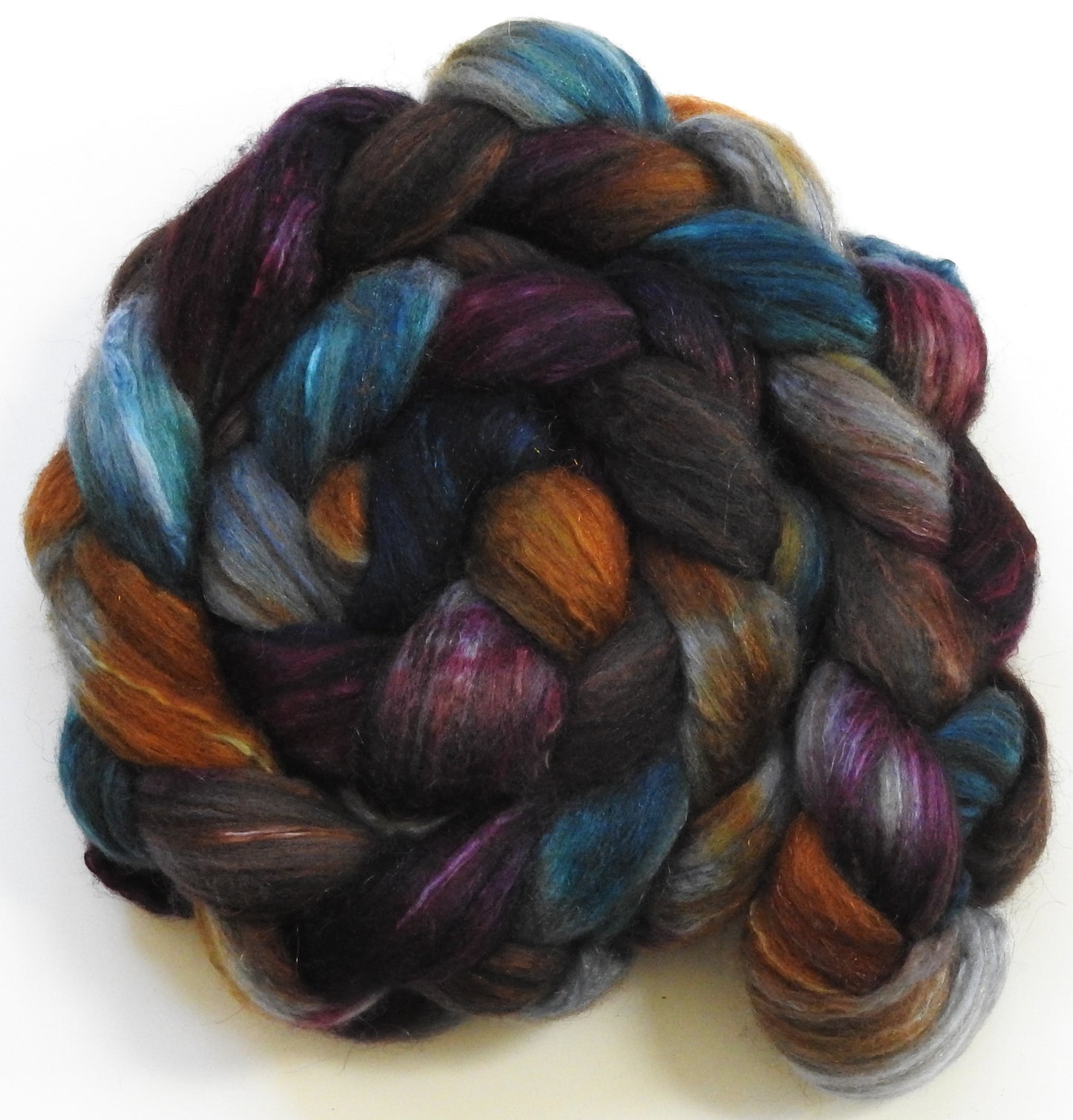 Magic Flute- Batt in a Braid #7 - Polwarth/ Manx / Mulberry silk/ Firestar (30/30/30/10)