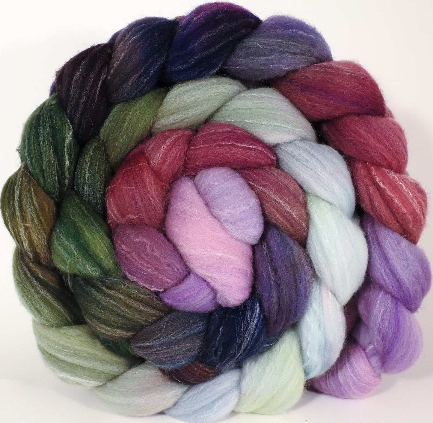 Hand dyed top for spinning -Cabbages & Kings (5.4 oz.) Targhee/silk/ bamboo ( 80/10/10) - Inglenook Fibers