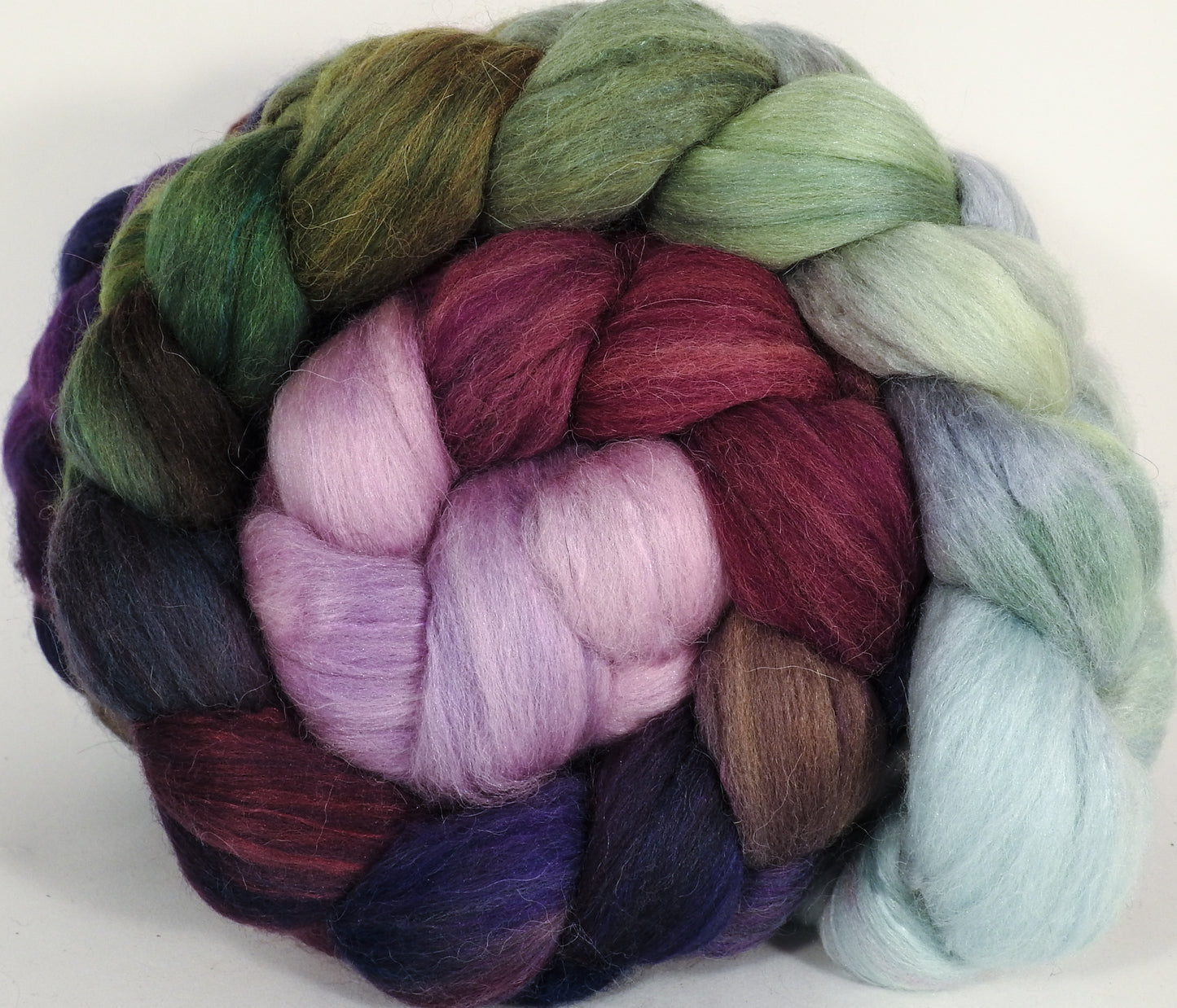 Batt in a Braid #25- Cabbages & Kings - De-haired Llama/ Polwarth/ Mulberry Silk (33/33/33 ) - Inglenook Fibers