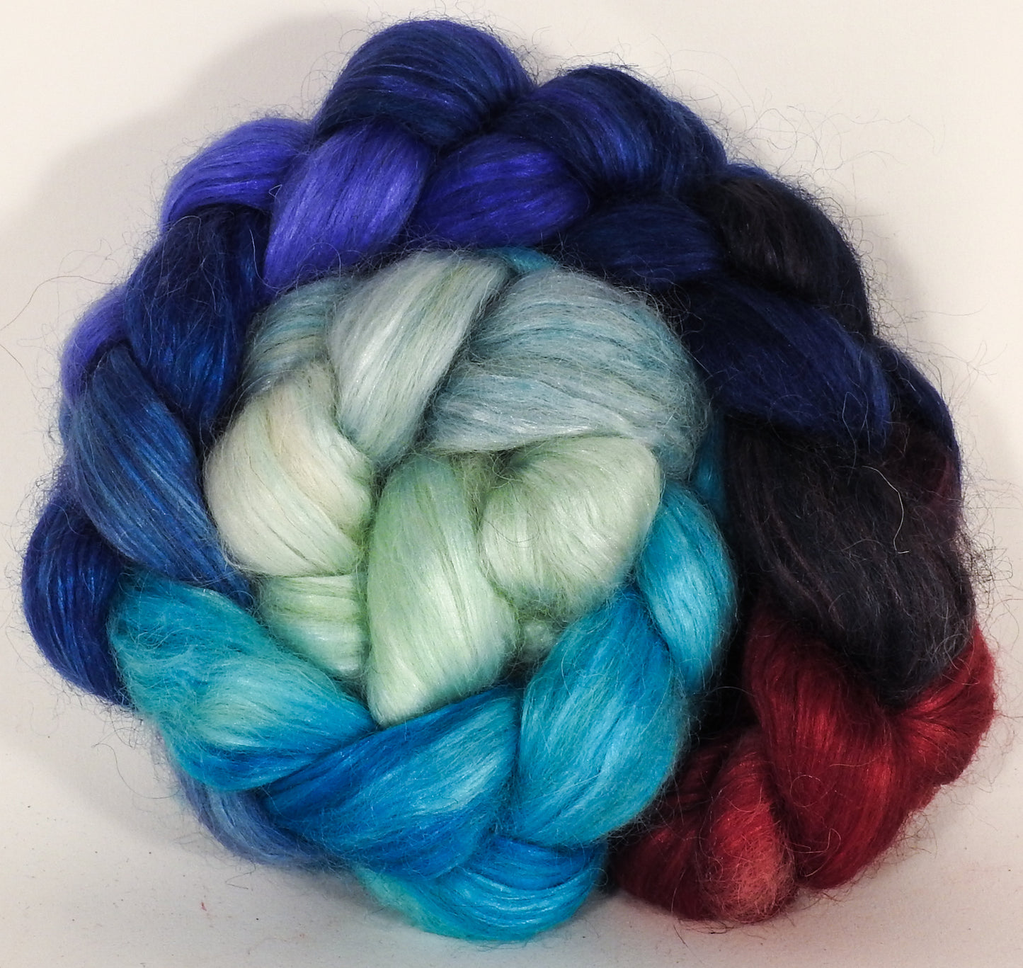 Hand-dyed wensleydale/ mulberry silk roving ( 65/35) -The Caterpillar- ( 5.35 oz.) - Inglenook Fibers