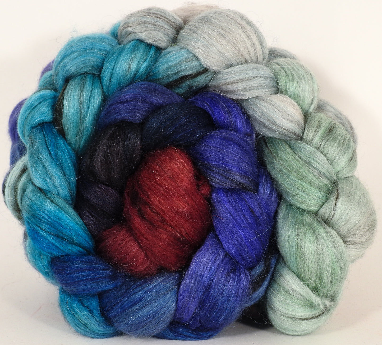 Batt in a Braid #40 -The Caterpillar- (4.45 oz.) YAK / Baby Alpaca / Mulberry silk/ Merino (18 mic)(30/30/30/10) - Inglenook Fibers