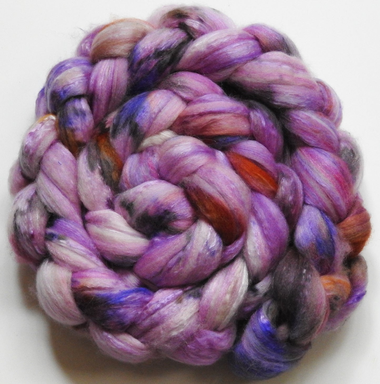 Autumn Crocus -(5.2 oz.) Batt in a Braid #5- Merino/ Camel/ silk/ faux cashmere/ firestar (25/25/25/12/12)