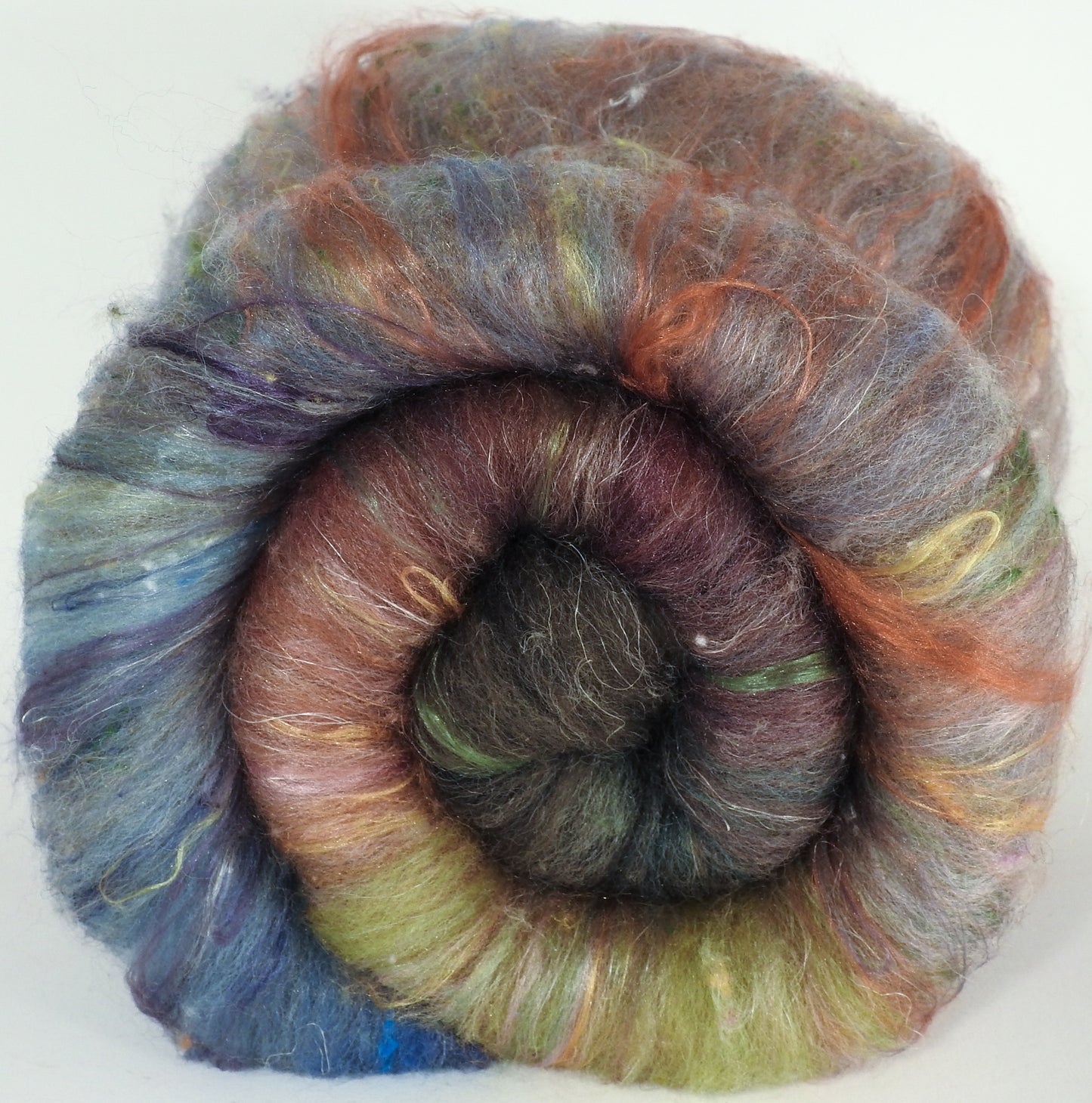 The Mock Turtle - Roly Poly batts - (3.5 oz) Coopworth/Romney, merino, silk, rambouillet, bamboo, silk noil, FLAX - Inglenook Fibers