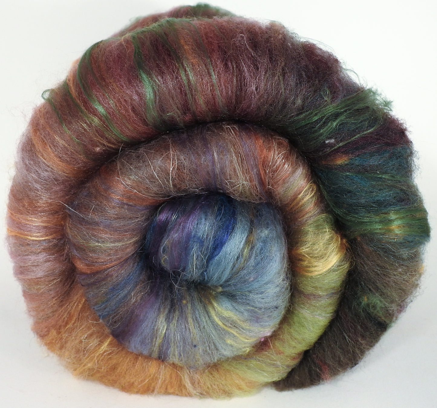 The Mock Turtle - Roly Poly batts - (3.5 oz) Coopworth/Romney, merino, silk, rambouillet, bamboo, silk noil, FLAX - Inglenook Fibers